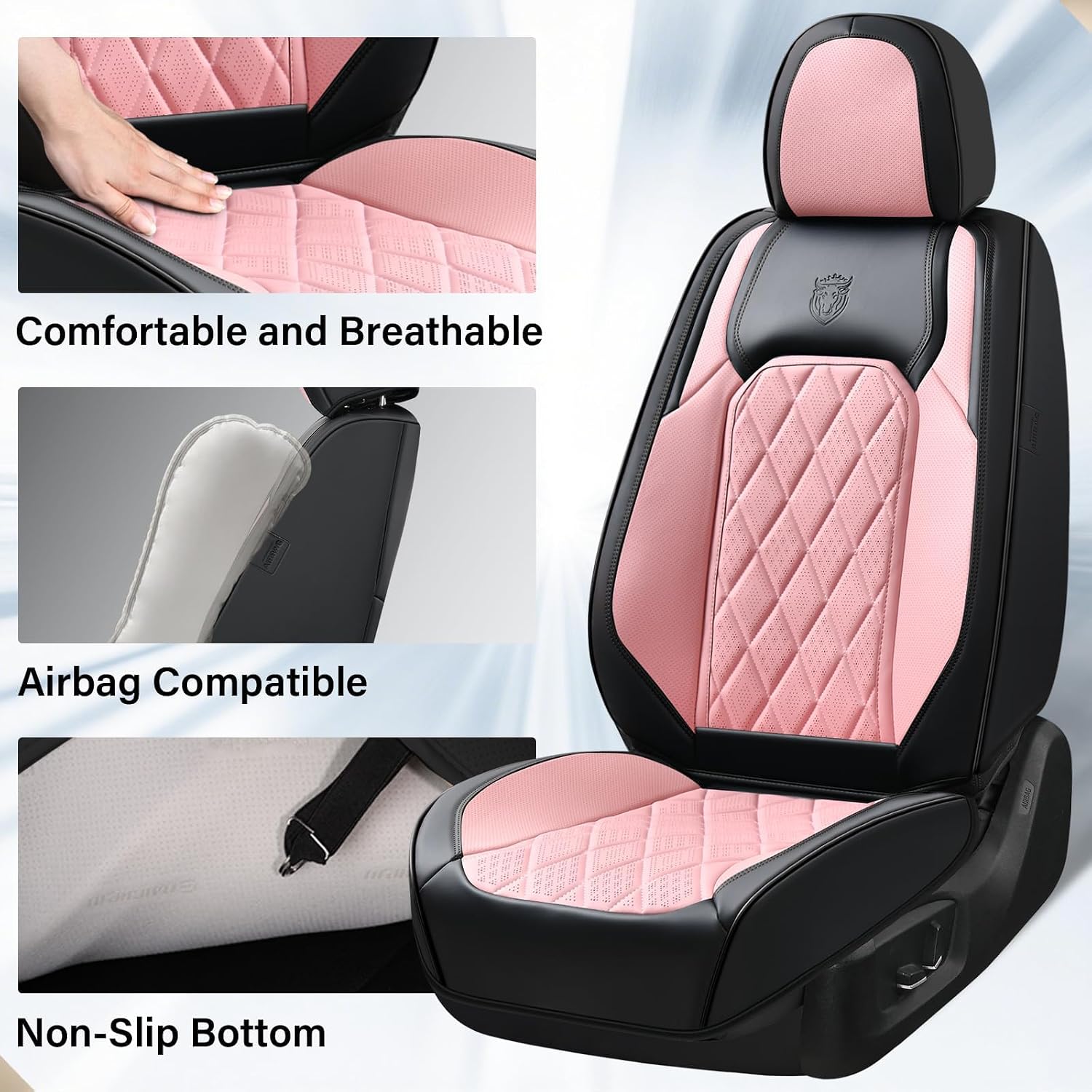 Coverado Leather Seat Covers, Car Seat Covers Full Set, Waterproof Faux Leather Pink & Black Seat Covers, Car Seat Protectors 5 Seats, Automotive Seat Covers Universal Fit for Most Cars SUV Trucks - Image 6