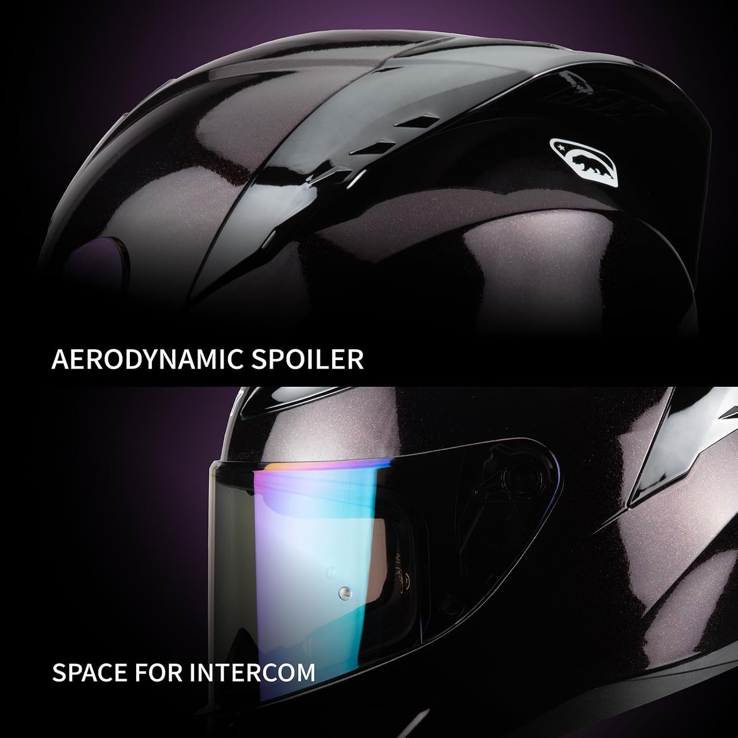 HAX Onix Full Face Motorcycle Helmets DOT Approved, Pinlock Ready & Intercom Slot , Motorbike Powersports Street Racing for Men Women(Midnight Purple, L) - Image 5