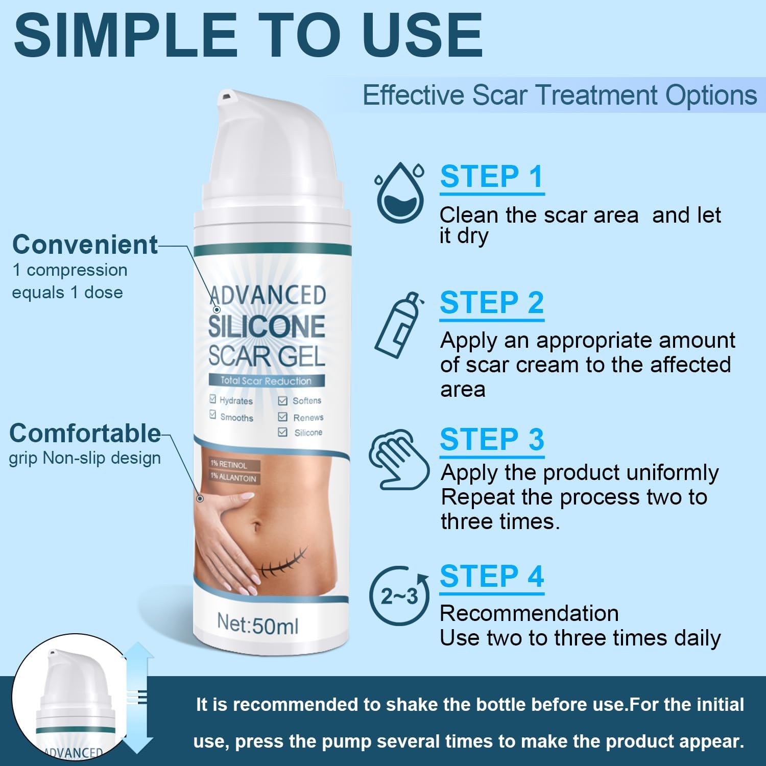 Mitgary Advanced Scar Gel, Silicone Scar Gel, Treats Old and New Scars, Reduces the Appearance of Scars from, Body, Face, Stretch Marks, Surgical Scar, Keloids, Acne, Burns and More, 50g (1.7 Oz) - Image 6