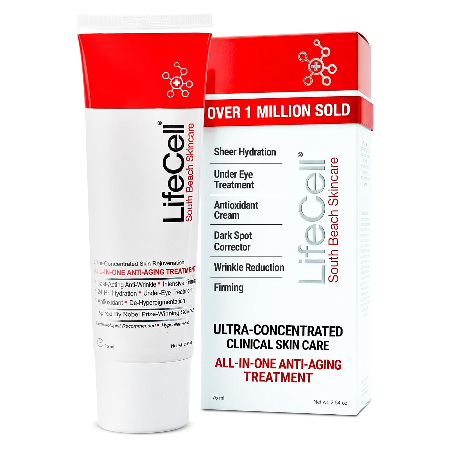 LifeCell All In One Anti-Aging Cream – Reduces Wrinkles, Fine Lines, Dark Circles & Sun Damage – Retinol, Vitamin C, DMAE & Hyaluronic Acid – Fragrance-Free, for All Skin Types (2.54oz) - Image 2