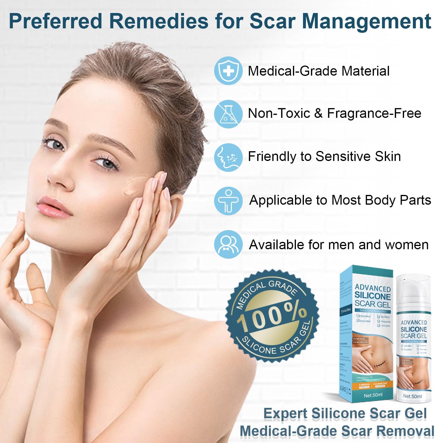 Mitgary Advanced Scar Gel, Silicone Scar Gel, Treats Old and New Scars, Reduces the Appearance of Scars from, Body, Face, Stretch Marks, Surgical Scar, Keloids, Acne, Burns and More, 50g (1.7 Oz) - Image 3
