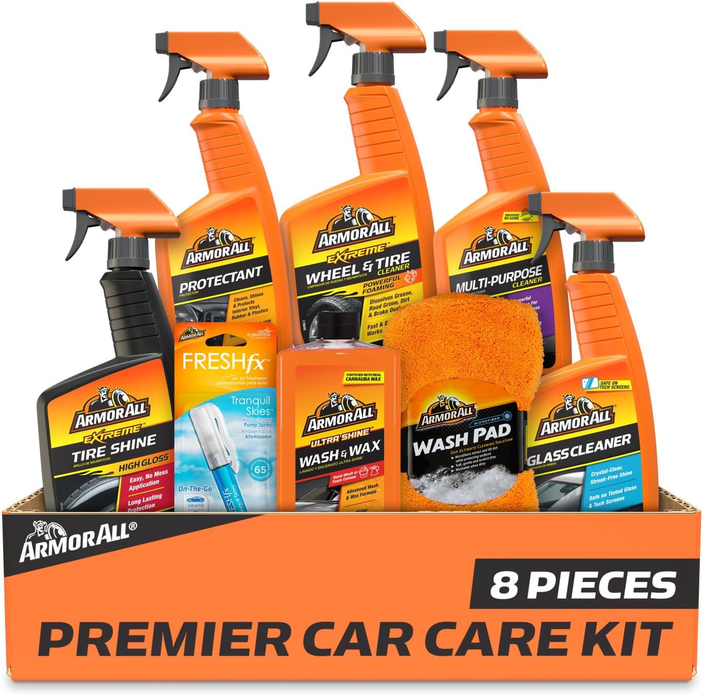 Armor All Premier Car Care Kit, Includes Car Wax & Wash Kit, Glass Cleaner, Car Air Freshener, Tire & Wheel Cleaner (8 Piece Kit) - Image 2