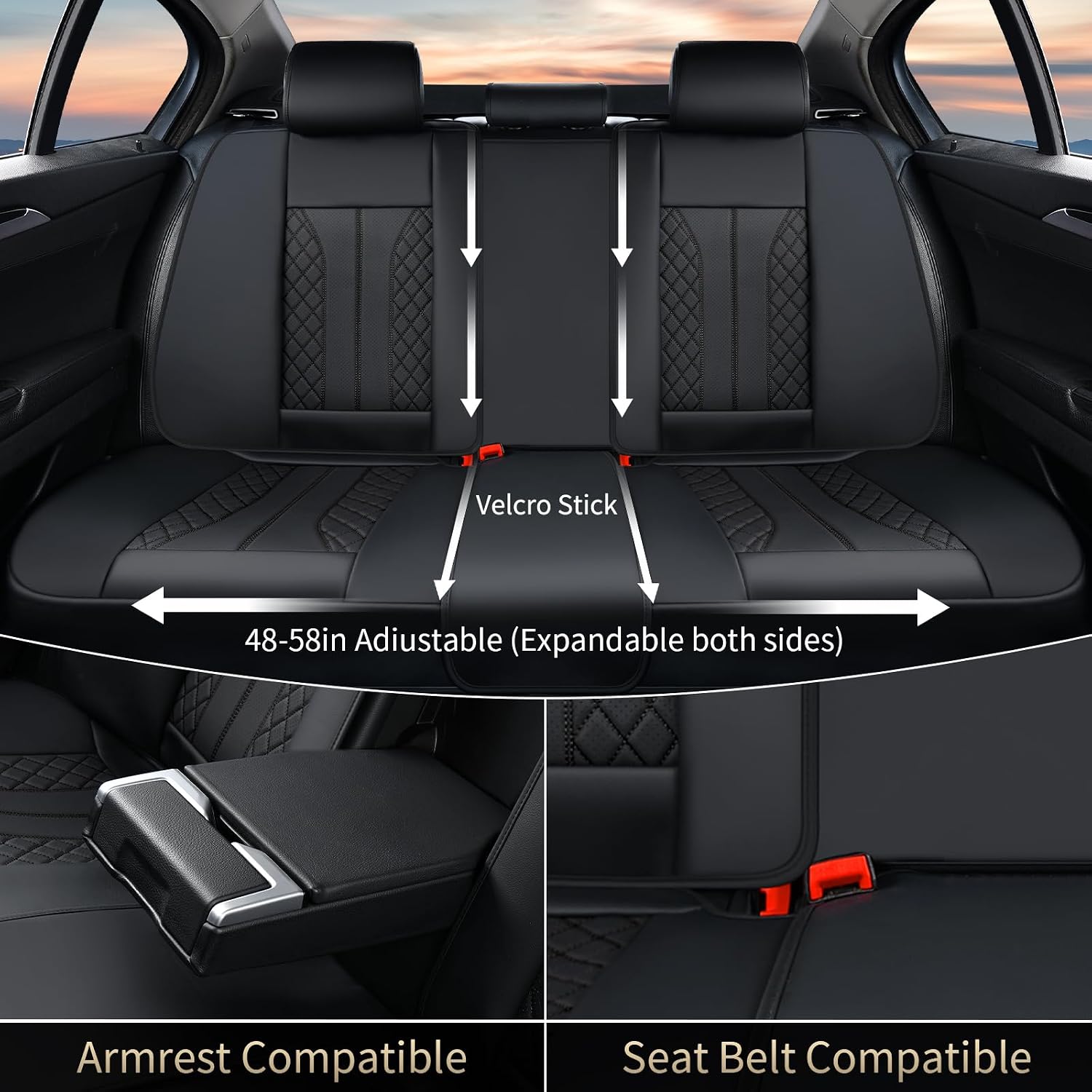 FLORICH Leather Seat Covers Full Set Automotive Seat Covers Black Car Seat Covers Waterproof Front and Back Seat Covers Car Seat Cushion Protector Universal Fit for Most Cars SUV Trucks, Black - Image 5