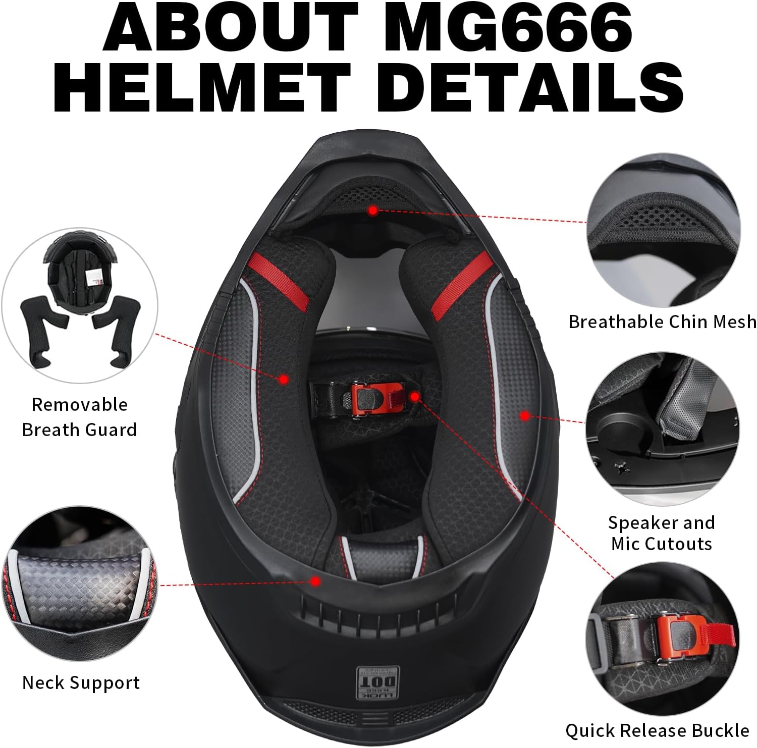 Motorcycle Helmets for Adult Men Women,MG666 Full Face Helmet | DOT Approved Retro Motorbike Racing Street Bike Helmets with 2 Visors & Carry Bag,Washable Liner,Multiple Ventilation System - Image 6