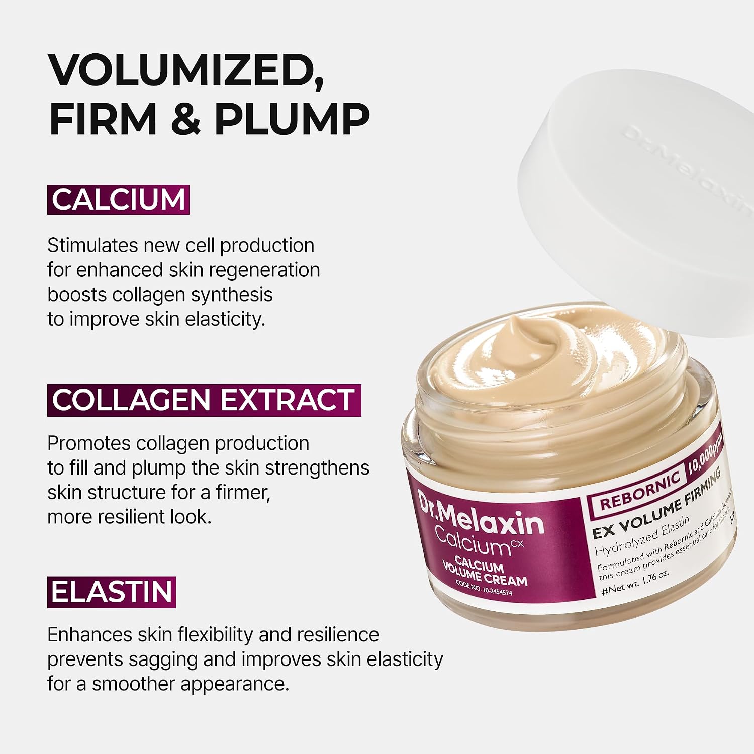 Dr.Melaxin Calcium Intense Firming Cream with Collagen & Elastin, Lifting & Volumizing Face Cream for Sagging Skin, Niacinamide for Plumping Care, 1.69 fl.oz - Image 6