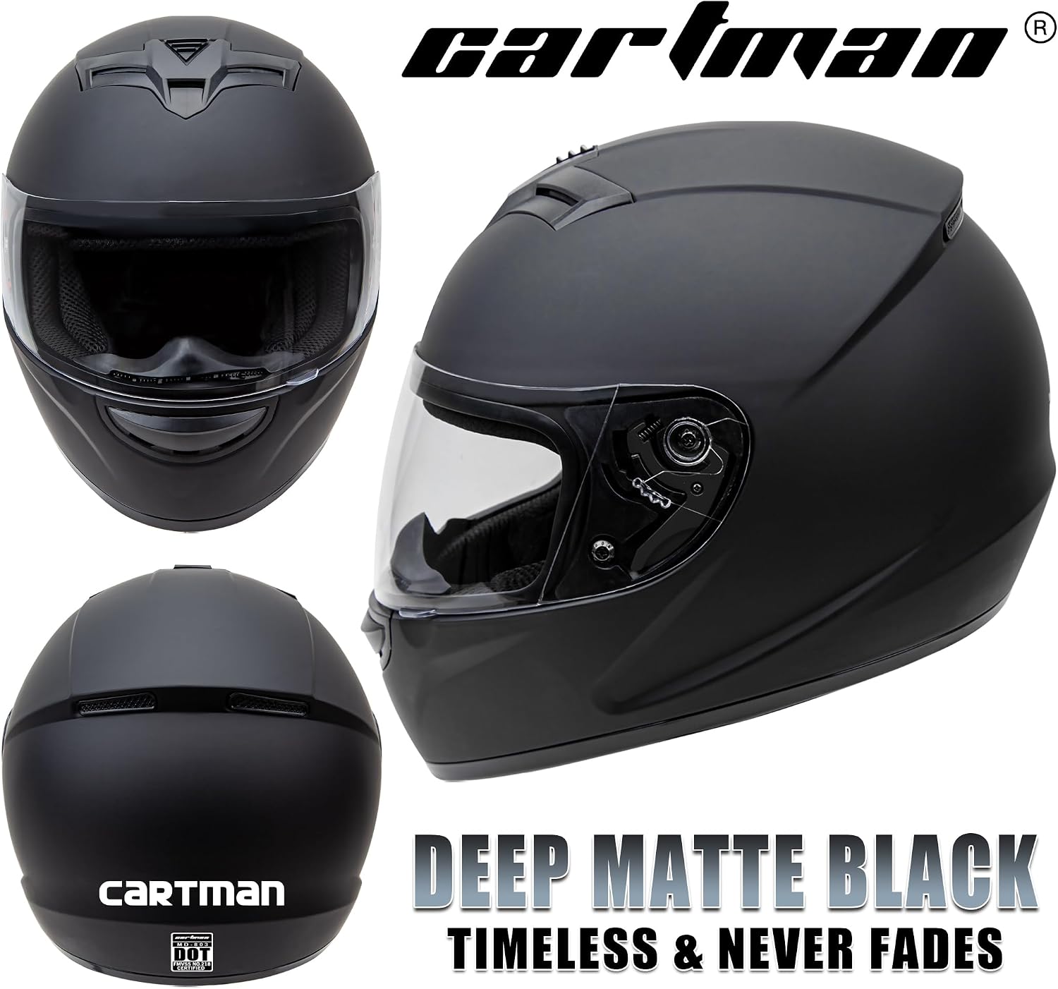 CARTMAN Lightweight Full Helmet Large, DOT Approved Racing with Visor | Matte black half helmet. Adult/Teen. DOT ABS, vented, weatherproof, adjustable. Goggles/gloves. Street, dirt, snow. - Image 5