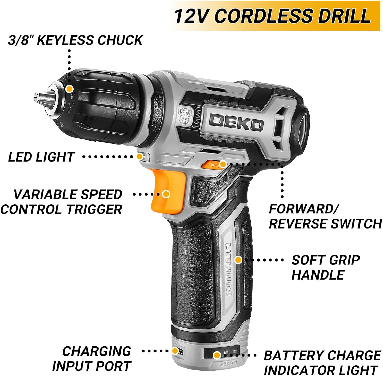 Tool Kit Box Drill Set:DEKOPRO Home Mechanic Toolbox with 12V Power Cordless Drill Hand Repair Tools Sets Combo Kits Storage Organizer Drawer Case for Men - Image 5