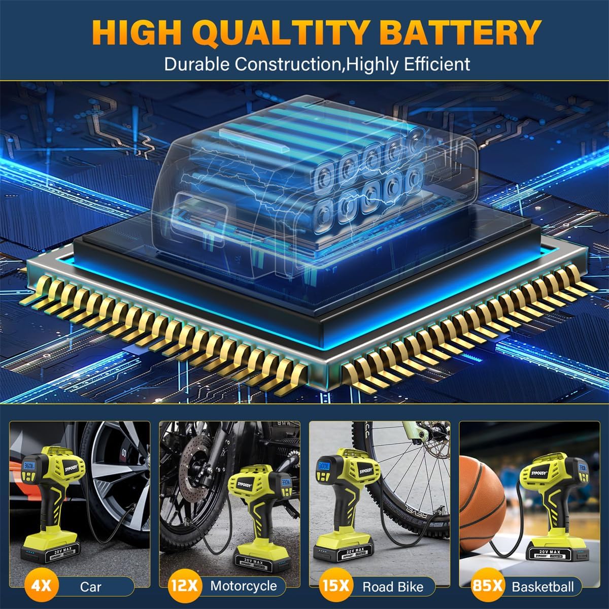 Tire Inflator Portable Air Compressor,Digital Cordless Tire Inflator,2X Faster Car Tire Pump with 20V Rechargeable Battery,Dual Power Supply Modes,Air Pump for Car Tires,E-Bike etc. - Image 6