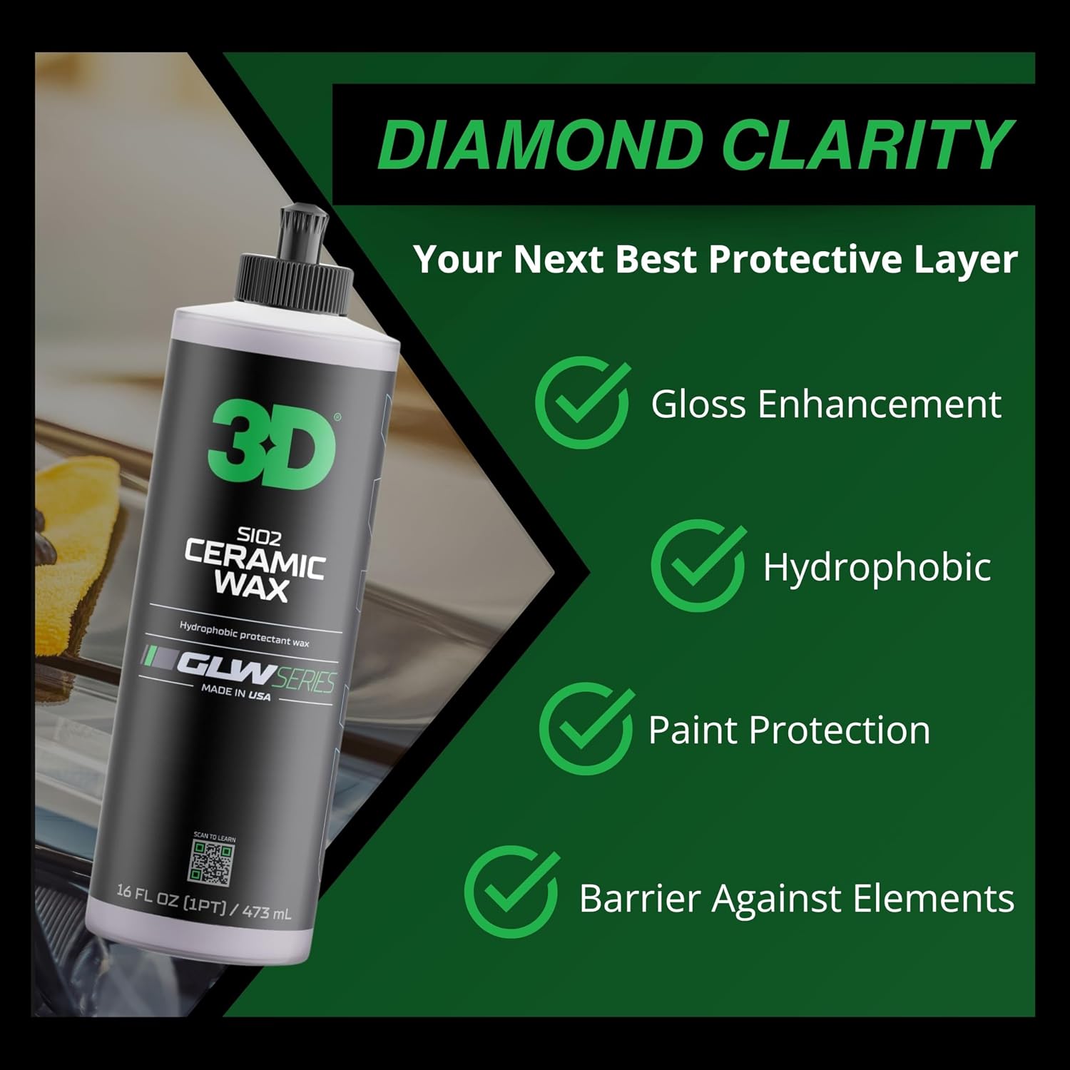 3D GLW Series Ceramic Wax – SiO2 Infused Car Wax for Ultimate Gloss, Hydrophobic Protection & Easy Application | Ultra Slick Shine | Made in USA 16 oz - Image 10