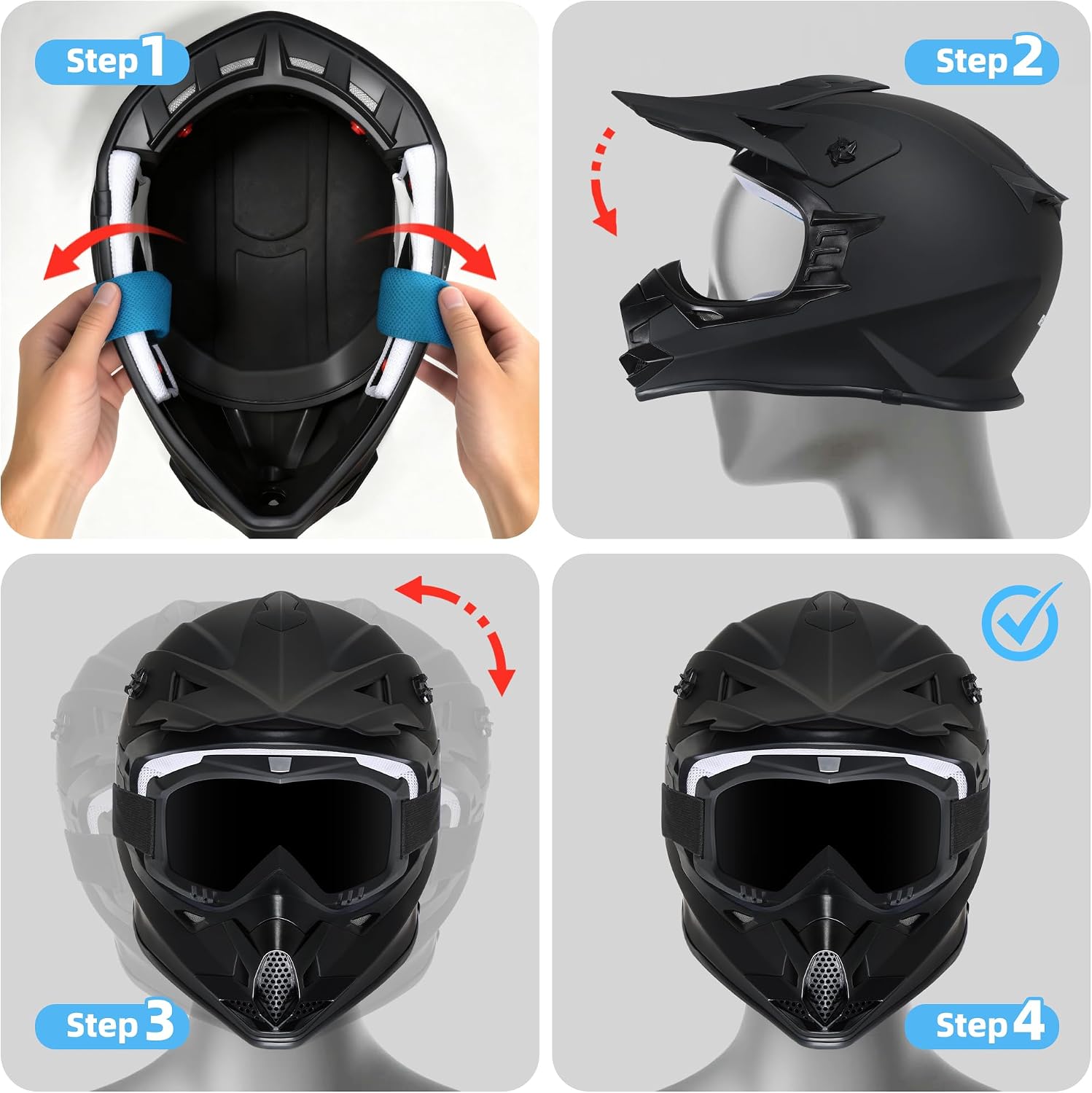 Kids Dirt Bike Helmets Youth ATV Helmet, Kids Motocross Helmet DOT Approved | Full Face Riding Gear Set with Goggles, Gloves & Visor for Teens, Fits Dirtbike, Off Road, UTV, BMX, Four Wheeler, Motorcycle - Image 10
