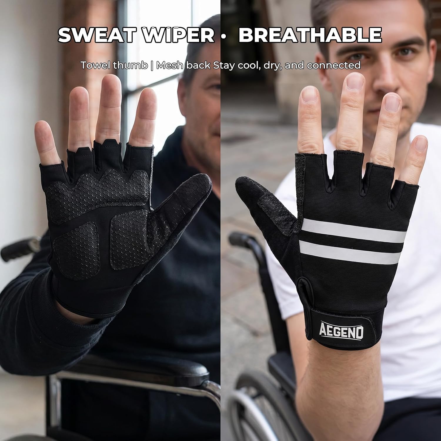 Aegend Wheelchair Gloves, Anti-Slip & Wear-Resistant Half-Finger Design, Breathable & Shock-Absorbent, Ideal for Manual Wheelchair Users, Fitness and Cycling Black - Image 9