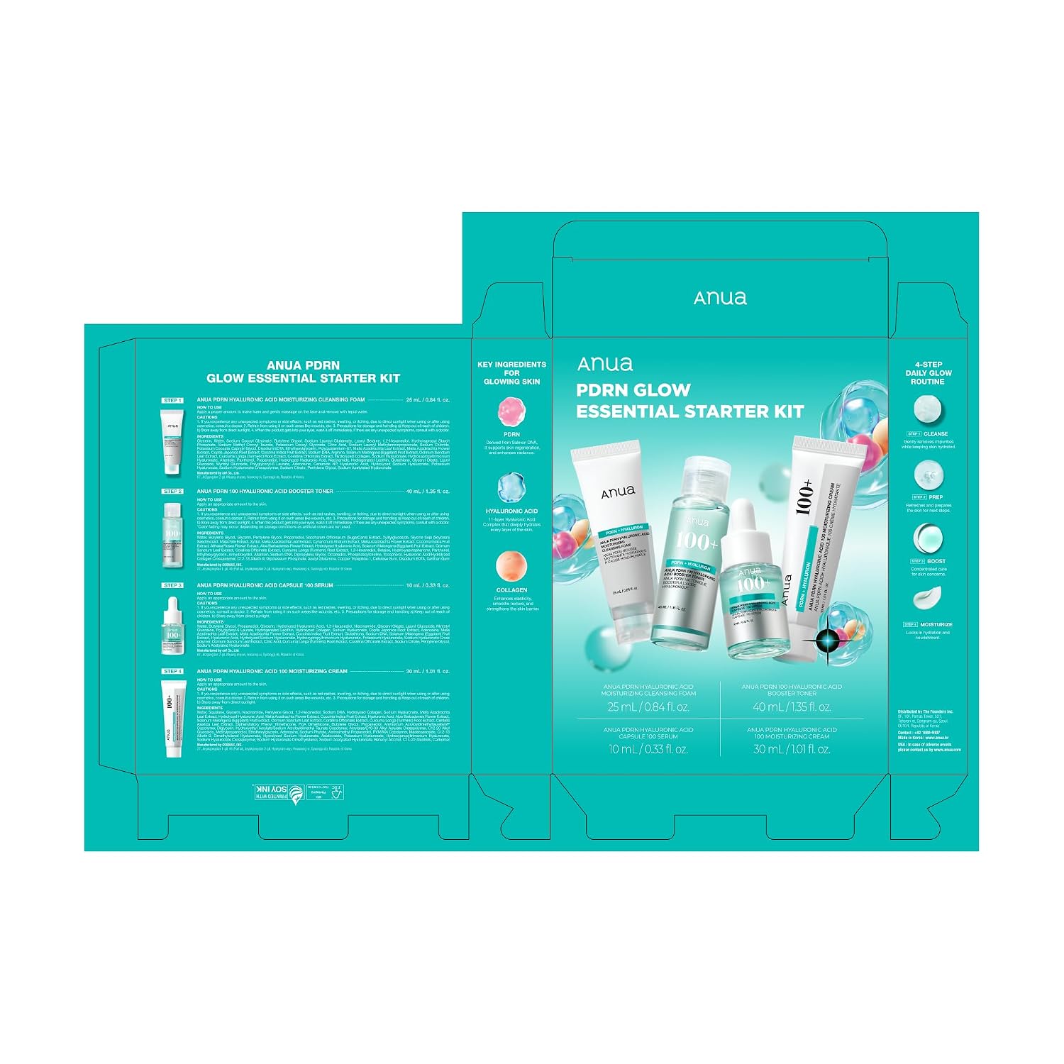 Anua Salmon DNA PDRN Glow Essential Starter Kit, Hyaluronic Acid Skincare Set, Glass Skin Routine with Firming & Hydrating Cleanser, Toner, Serum & Cream, Mini Travel Essentials, Korean Skincare Gift - Image 8