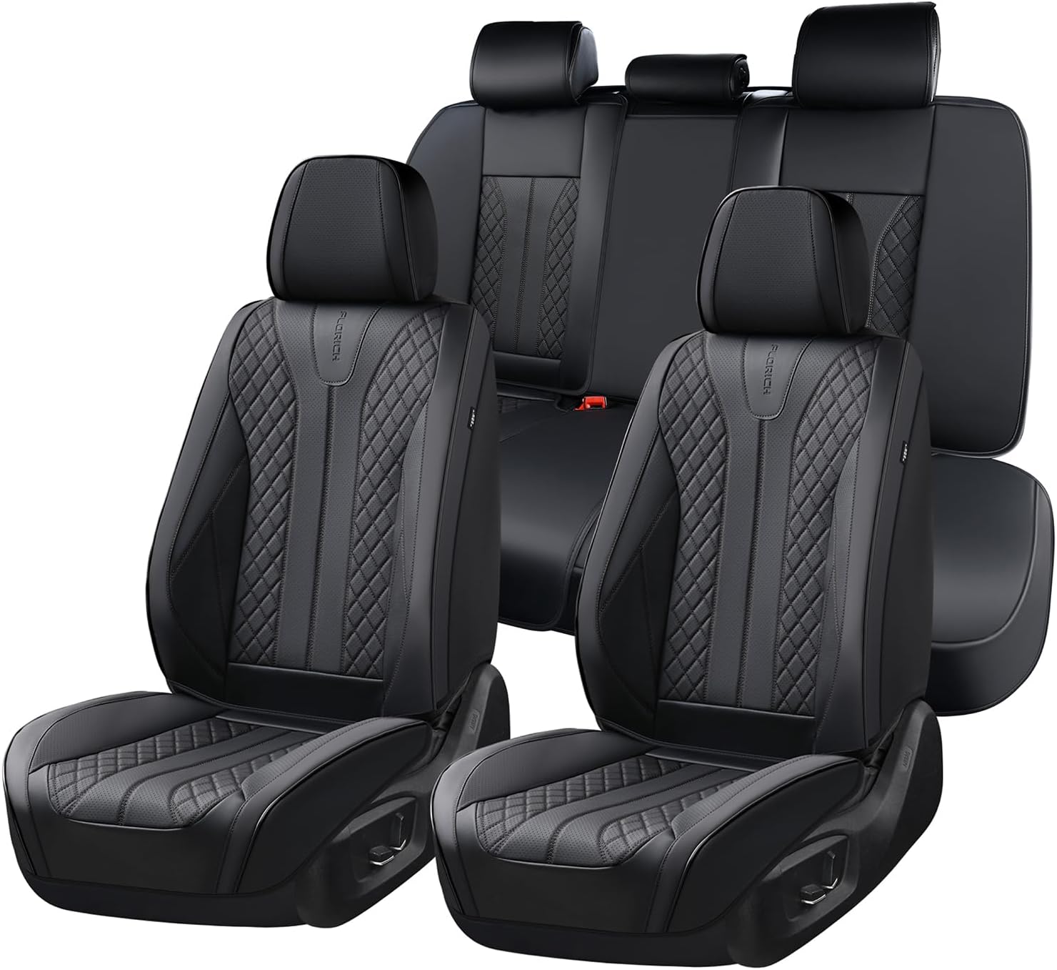 FLORICH Leather Seat Covers Full Set Automotive Seat Covers Black Car Seat Covers Waterproof Front and Back Seat Covers Car Seat Cushion Protector Universal Fit for Most Cars SUV Trucks, Black - Image 2