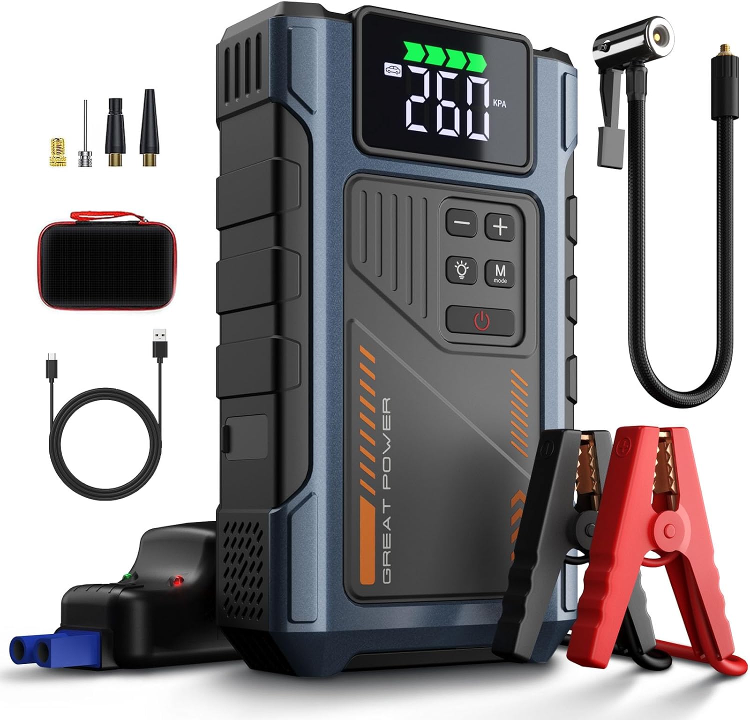 Car Battery Charger Jump Starter with Air Compressor, 4500A Jump Box for Car Battery Portable Jumper Cables with Battery Pack, 12V Jumpstart Combo 150PSI Tire Inflator Air Pump (8.5L Gas/7.0L Diesel) - Image 2