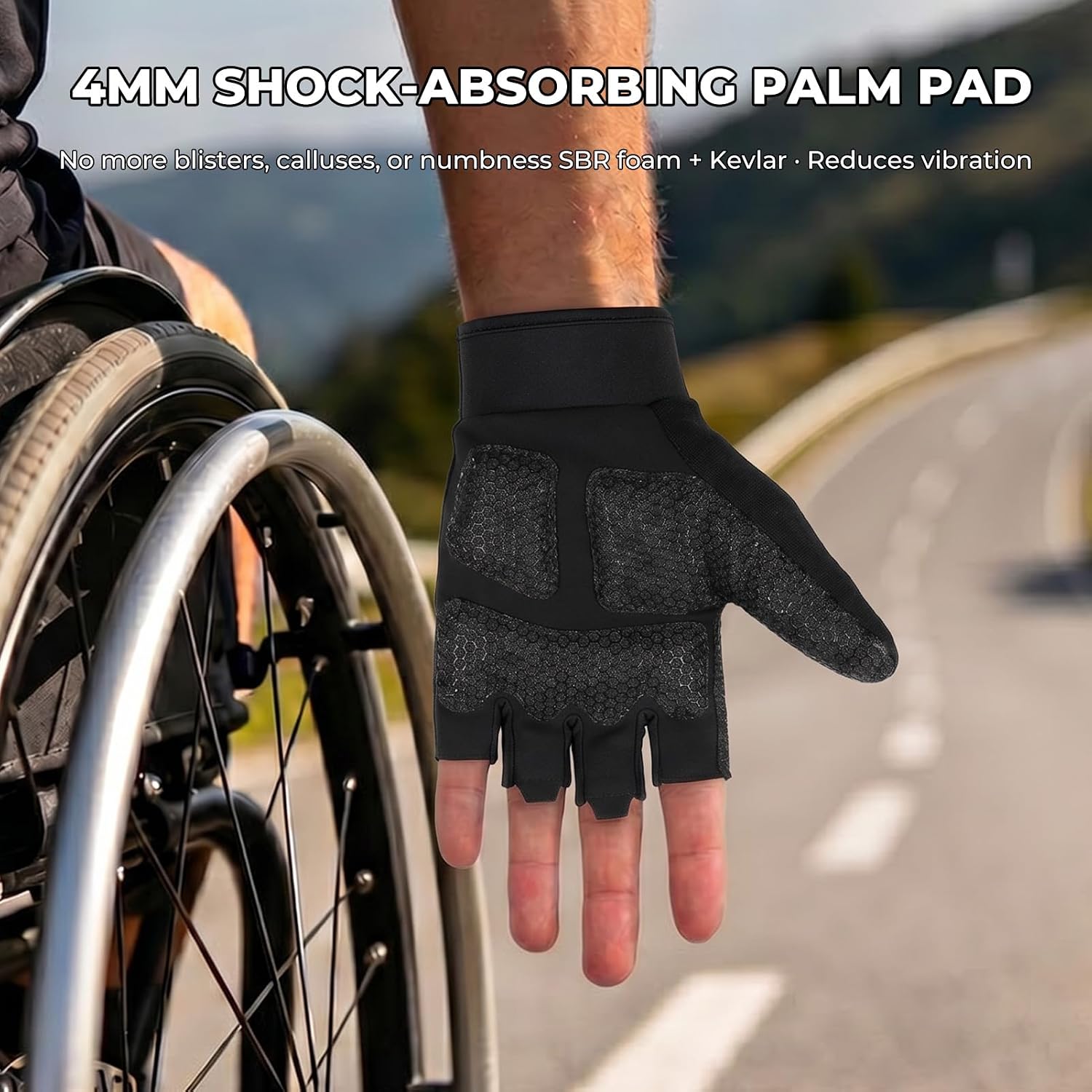 Aegend Wheelchair Gloves, Anti-Slip & Wear-Resistant Half-Finger Design, Breathable & Shock-Absorbent, Ideal for Manual Wheelchair Users, Fitness and Cycling Black - Image 8