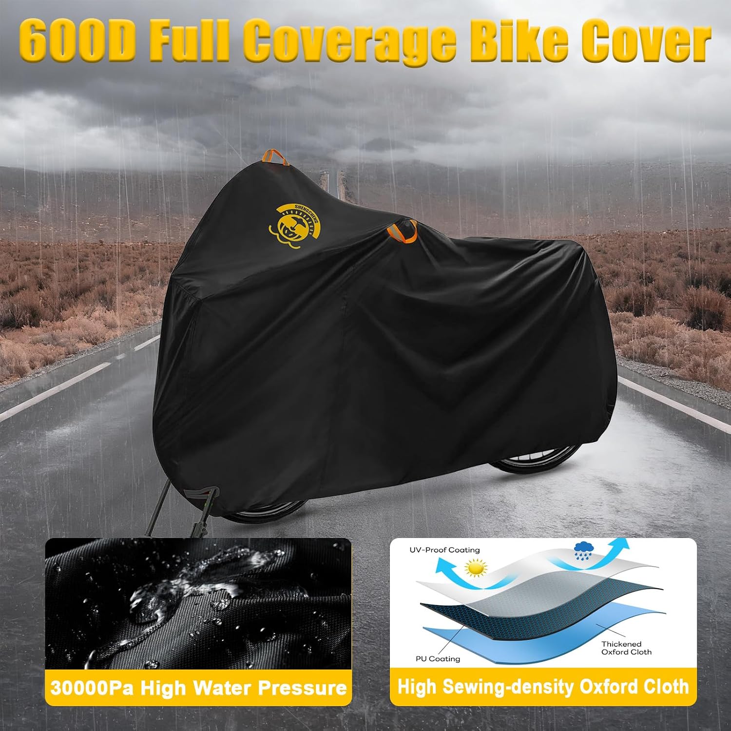 Bike Rack Cover for 2 Bikes, 600D Waterproof Travel Cover | Heavy-duty 600D bike cover protects 2 bikes from rain, dust, UV and wind. Features buckles and lock hole for secure travel. - Image 6