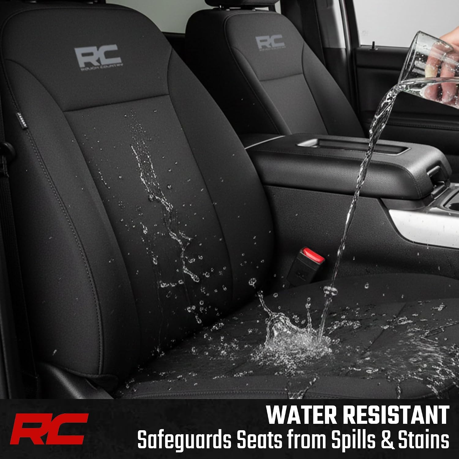 Rough Country Neoprene Front Seat Covers for Chevy Silverado & GMC Sierra 1500 (2019-2026) - Waterproof & UV Resistant, Foam Padded, Front Row Cover Set - Image 4