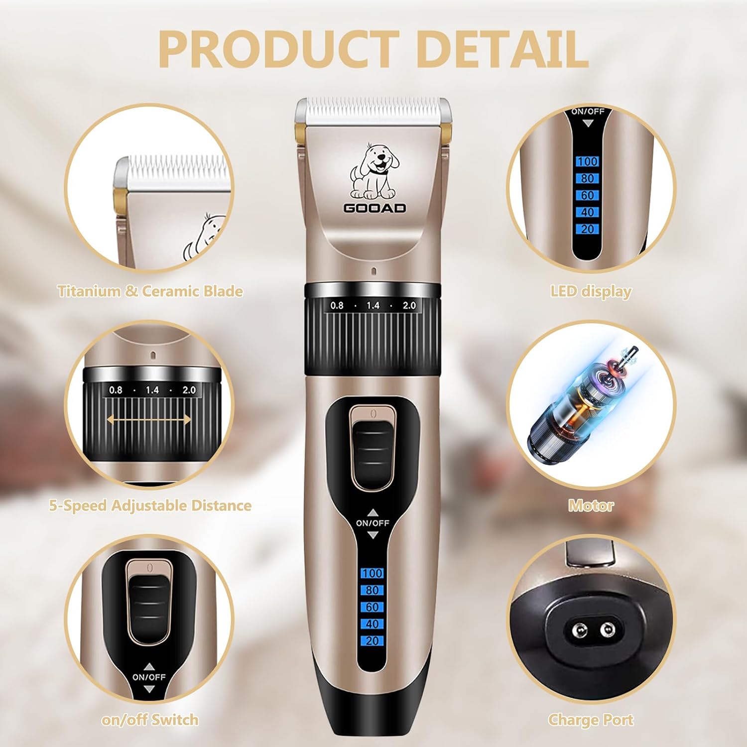 Dog Clippers for Grooming for Heavy Thick Hair&Coats,Low Noise Hair Trimmer,Rechargeable Cordless Pet Shaver, Dog Grooming Kit with Paw Trimmer Nail Grinder for Small Large Dogs - Image 5