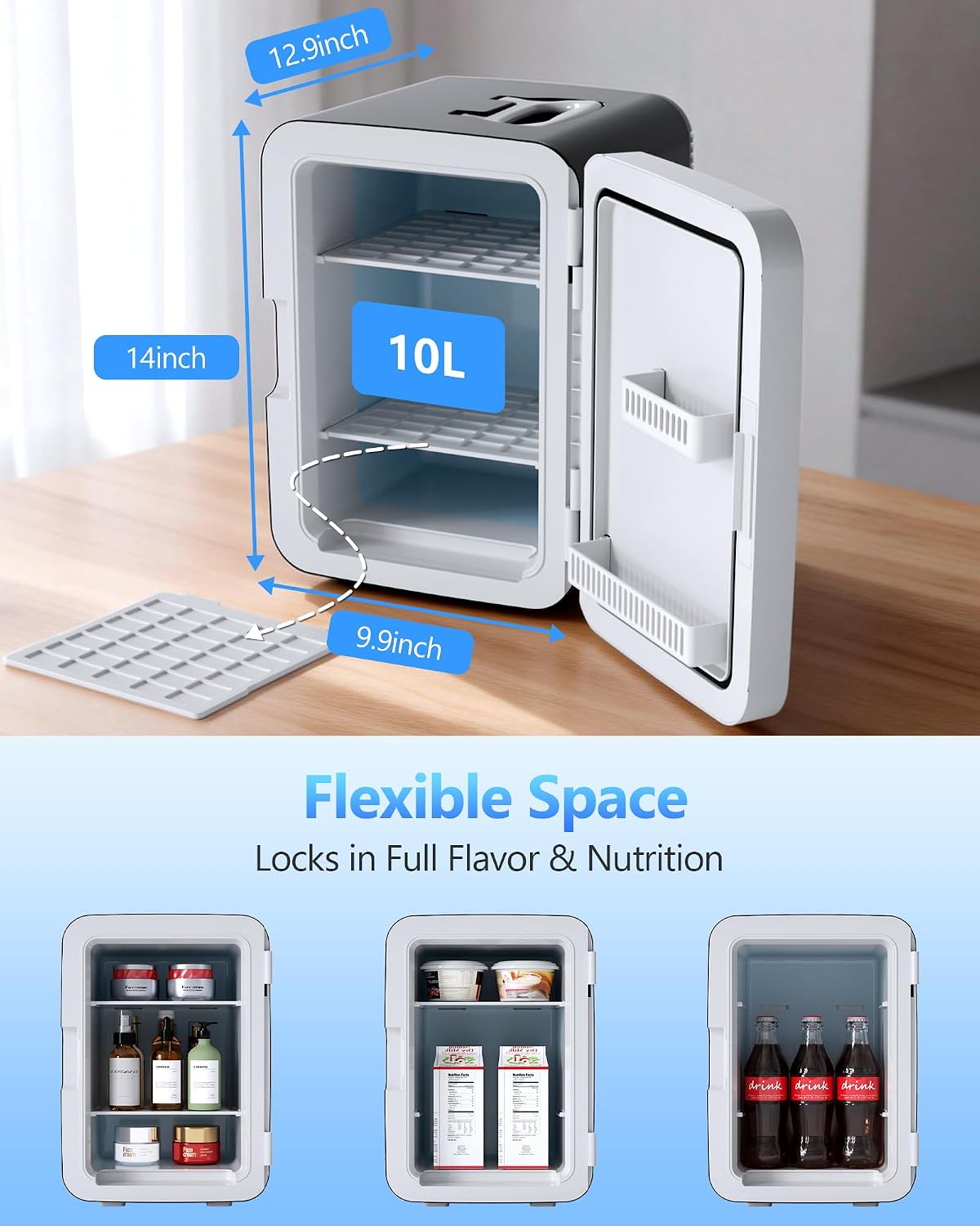 Antarctic Star 10L Compact Mini Fridge, 2.6 Gal Portable Small Refrigerator | Small Desktop Fridge with AC/DC Adapters, Cosmetics Cooler for Beverage, Food, Skincare, Bedroom, Office, Dorm, Black - Image 4