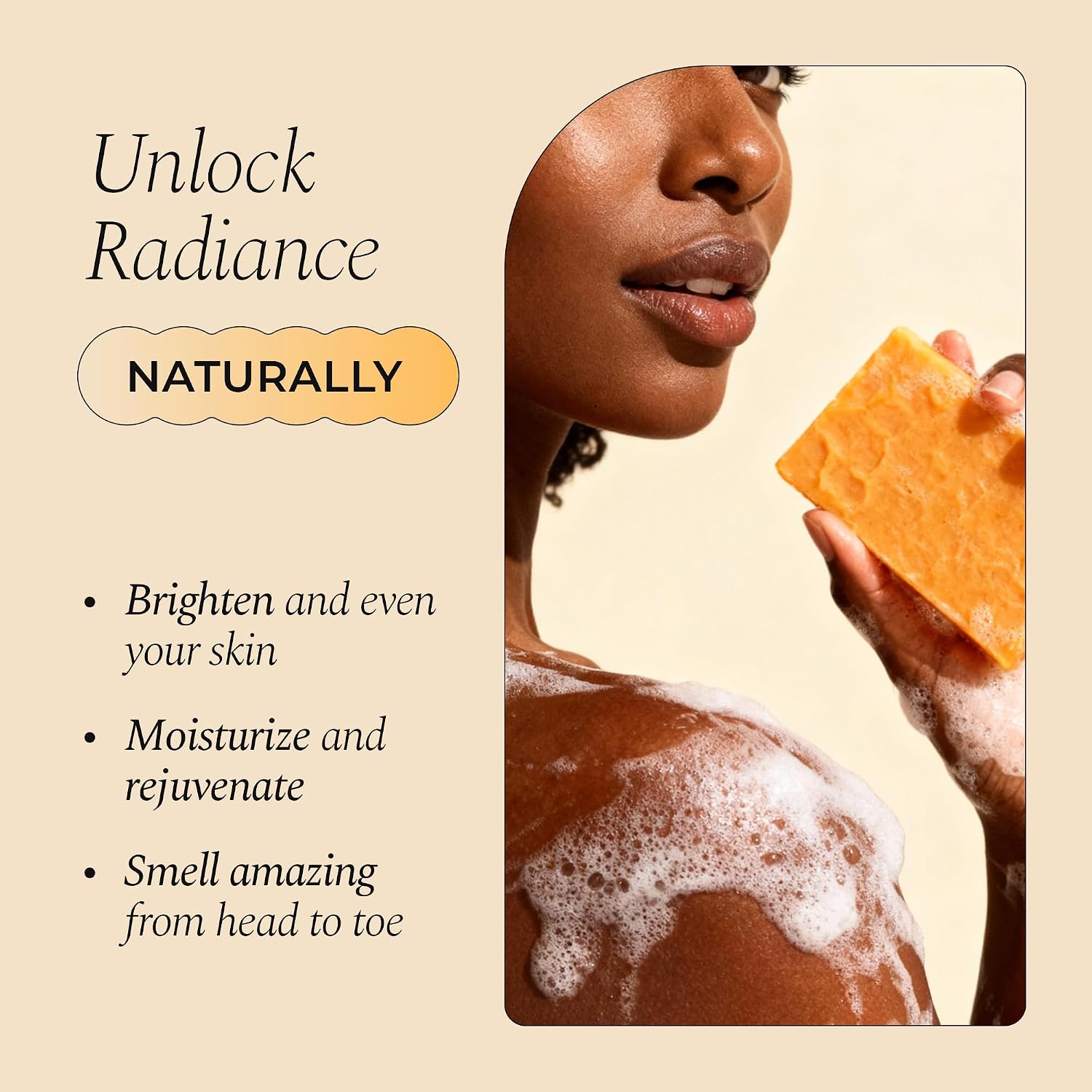 Glo Melanin Turmeric Brightening Soap with Vitamin C, Alpha Arbutin & Oats | 113g, For Face - Body - Dark Spots, All Natural, Vegan, Paraben-Free, Sulfate-free, For Melanin-Rich Skin, Made in USA - Image 3