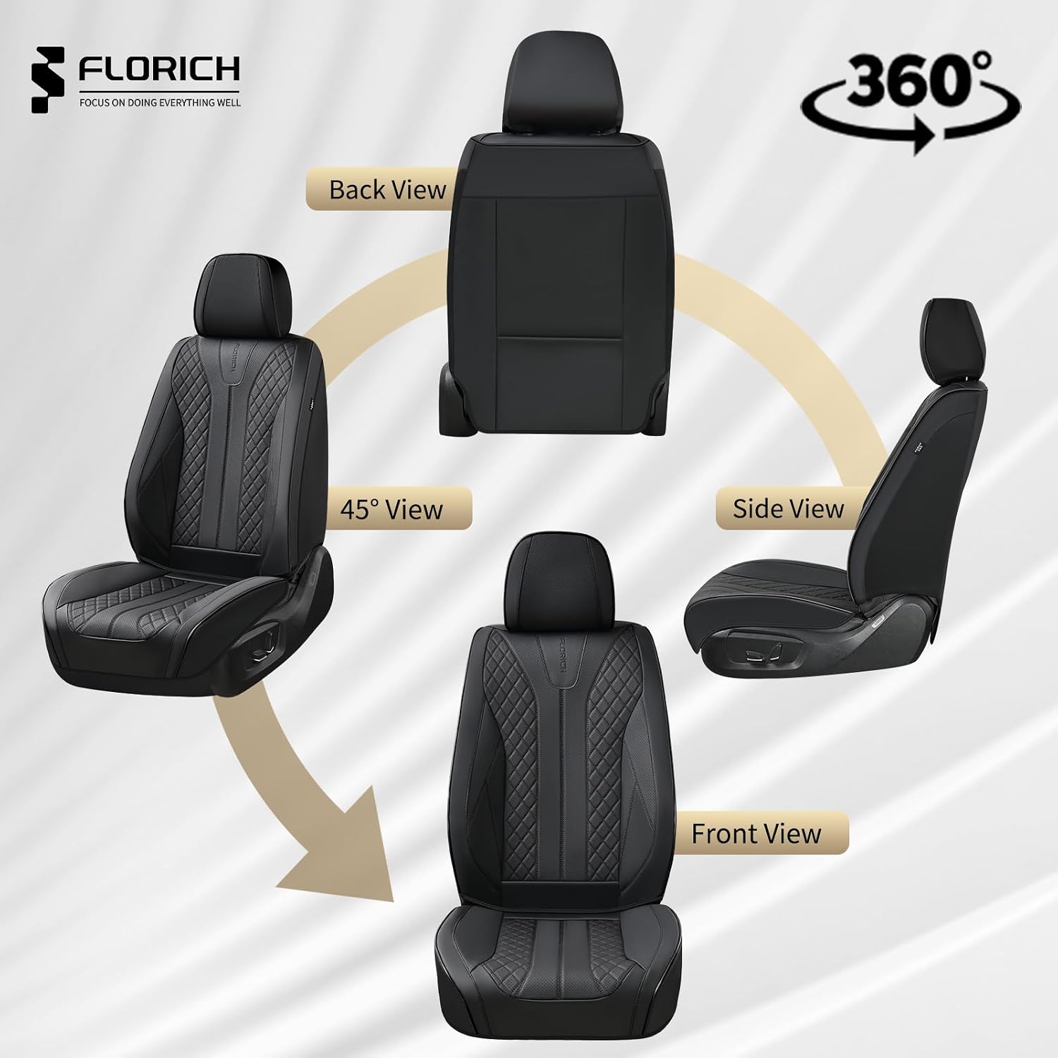 FLORICH Leather Seat Covers Full Set Automotive Seat Covers Black Car Seat Covers Waterproof Front and Back Seat Covers Car Seat Cushion Protector Universal Fit for Most Cars SUV Trucks, Black - Image 8