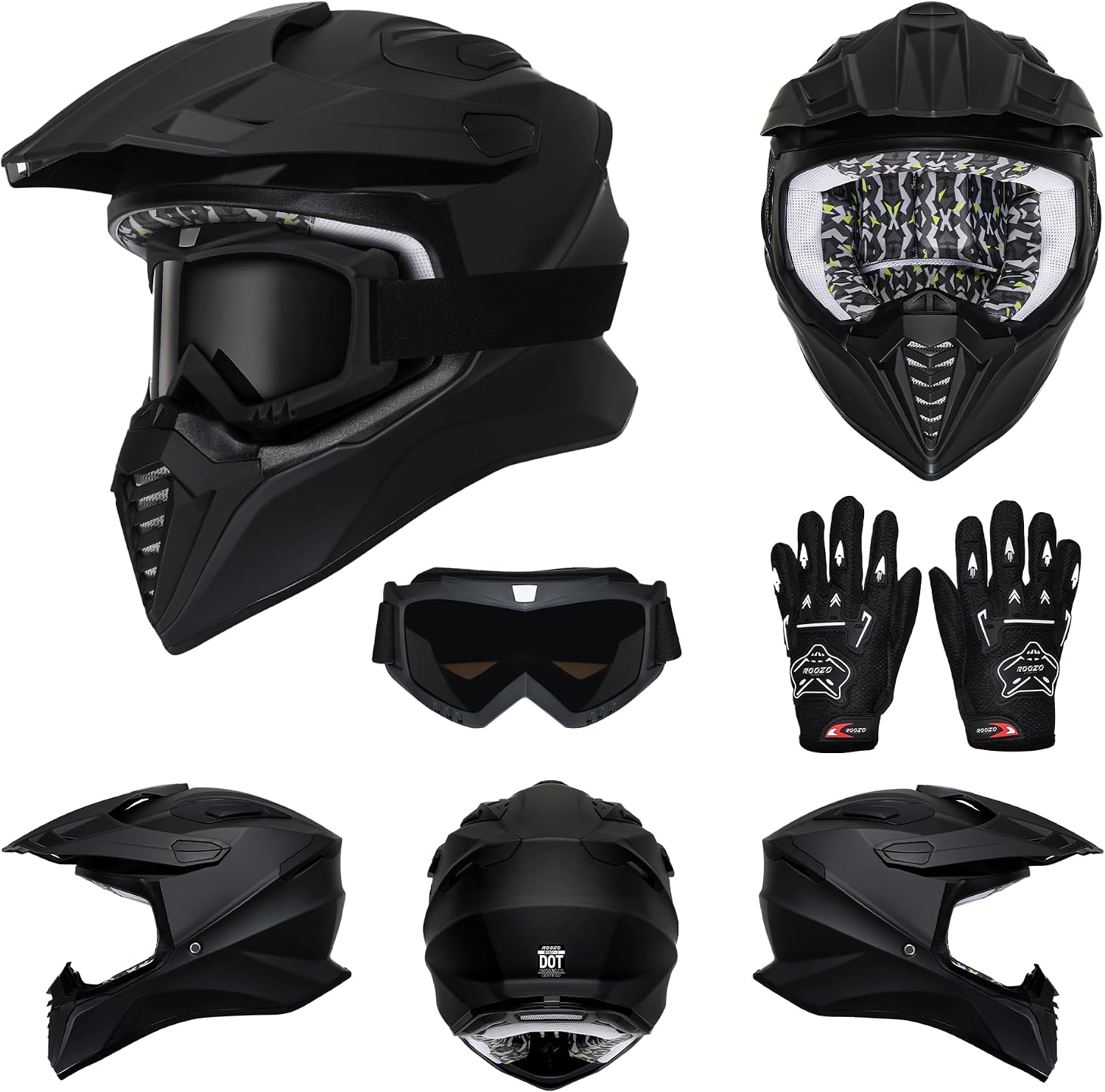 DOT Approved Youth Dirt Bike Helmet with Visor for Kids, Full Face Motocross ATV Helmet Set with Goggles & Gloves, Off-Road Motorcycle Youth BMX Go Kart Riding Gear Set - Image 8