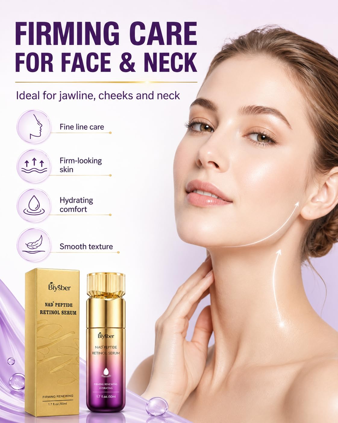 Retinol Peptide Serum for Face & Neck with NAD+ Support,Firming Collagen Skin Care for Fine Lines, Wrinkles & Hydration, Lightweight Daily Serum for Women & Men, 1.7 Fl Oz - Image 8