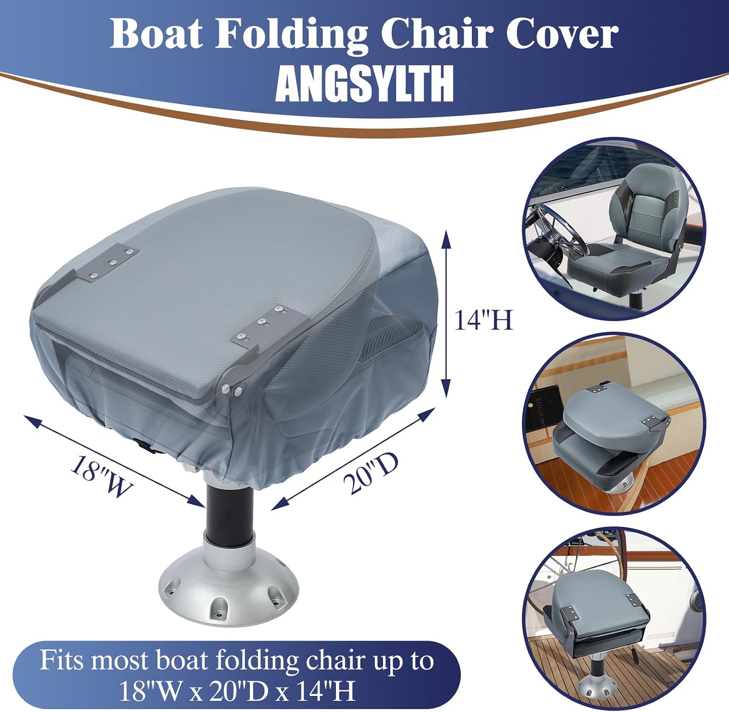 2 Pack Boat Seat Covers Waterproof 900D Heavy Duty Boat Folding Chair Cover | 18W x 20D x 14H inch, Grey - Image 3