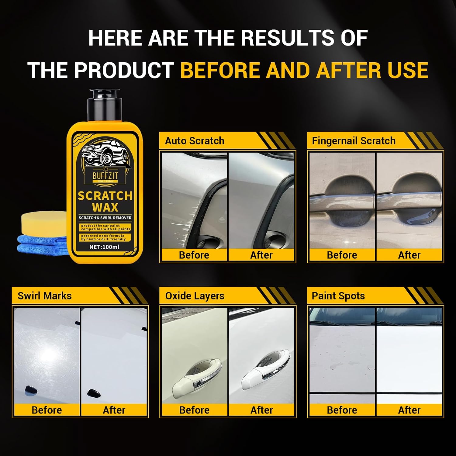 Car Scratch Remover for Vehicles, Scratch Repair Wax, Rubbing & Polishing Compound, Easily Removes Surface Scratches, Effectively Reduces Swirl Marks for Cars and Other Vehicles, 3.4oz/100ml - Image 5
