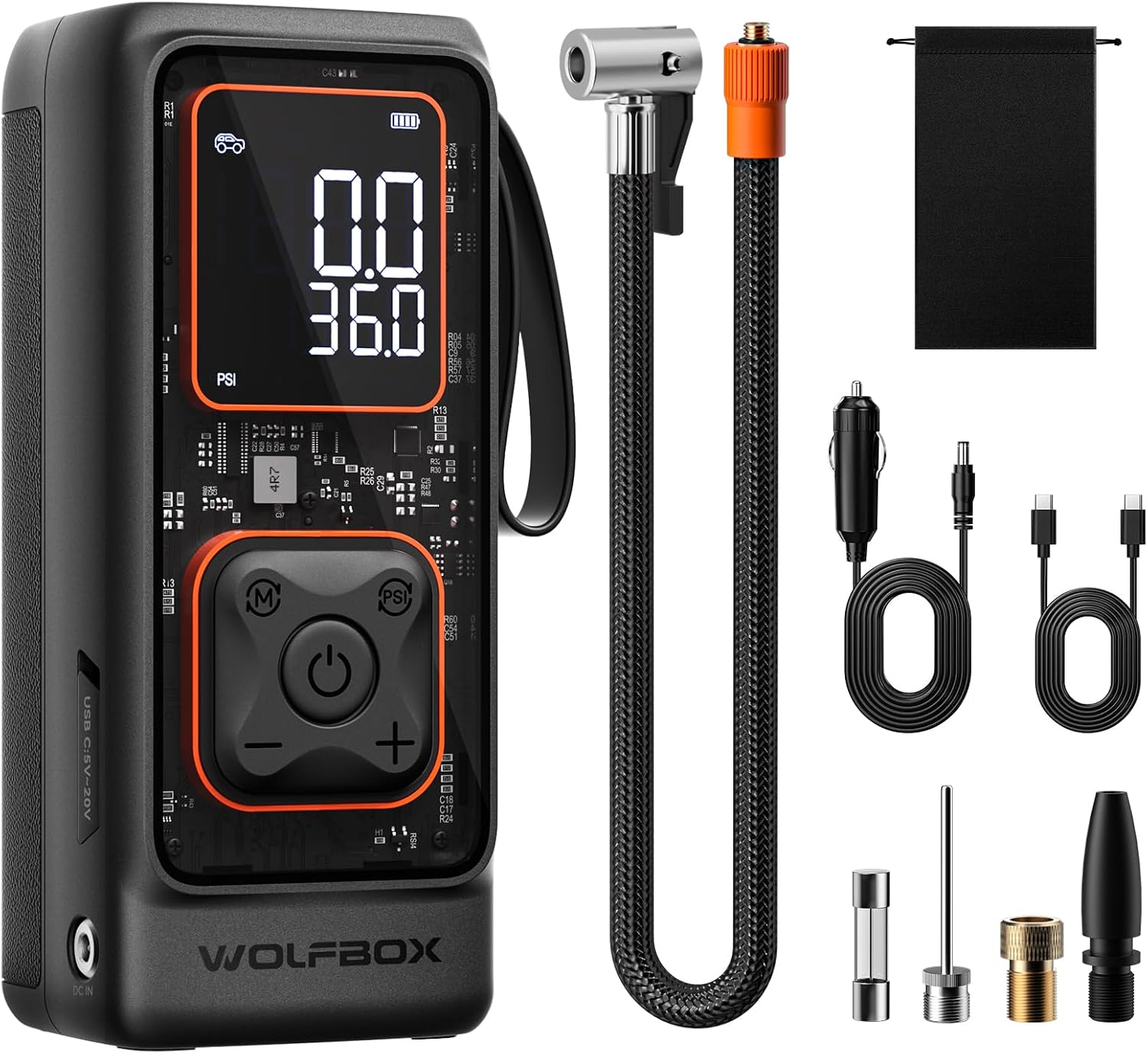 WOLFBOX Cordless Tire Inflator Portable Air Compressor, 150PSI Air Pump for Car Tires, Motorcycle, Bicycle & Ball, with Smart Digital Pressure Gauge, Auto Shut-Off & LED Flashlight - Image 2