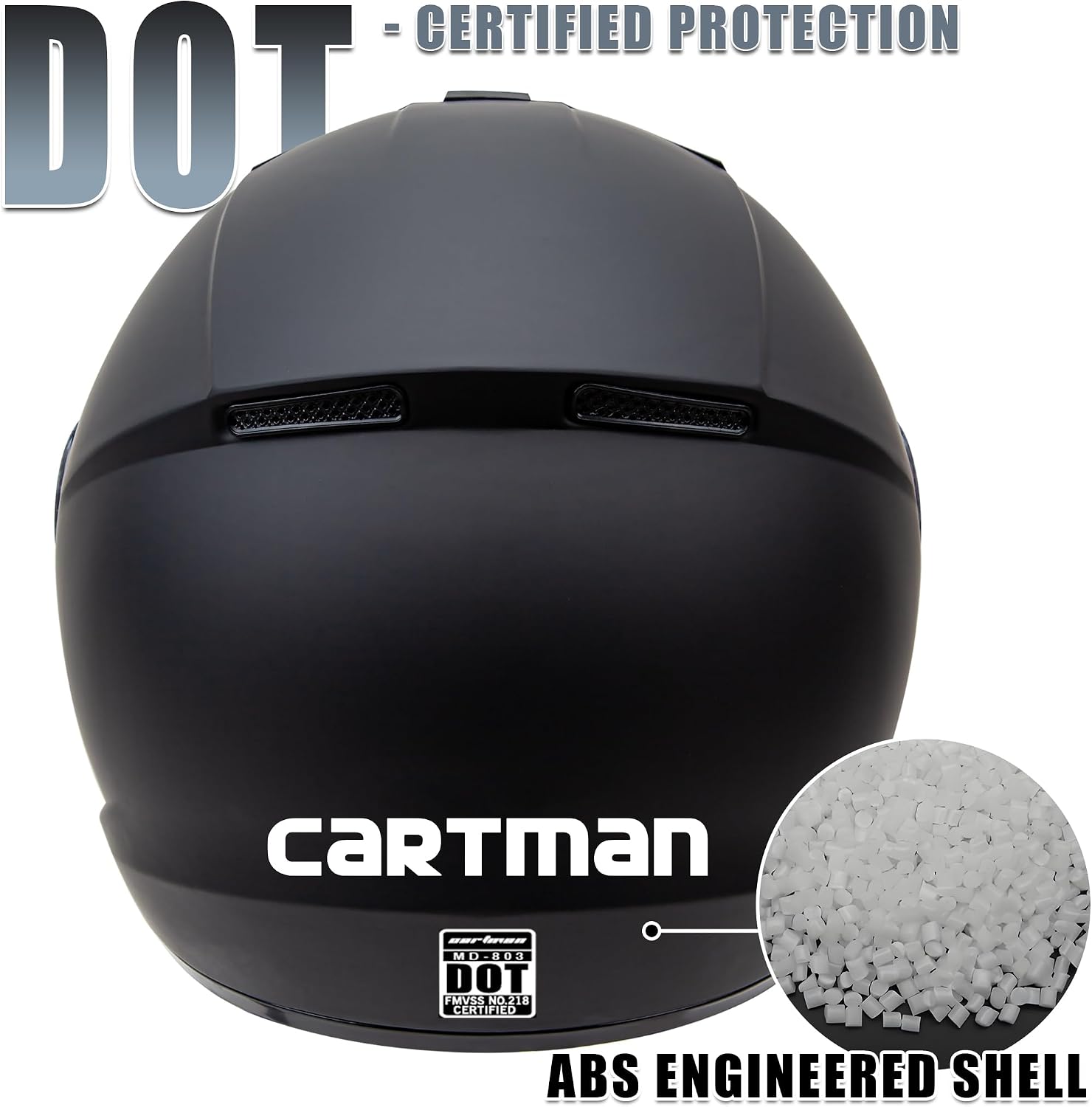 CARTMAN Lightweight Full Helmet Large, DOT Approved Racing with Visor | Matte black half helmet. Adult/Teen. DOT ABS, vented, weatherproof, adjustable. Goggles/gloves. Street, dirt, snow. - Image 3