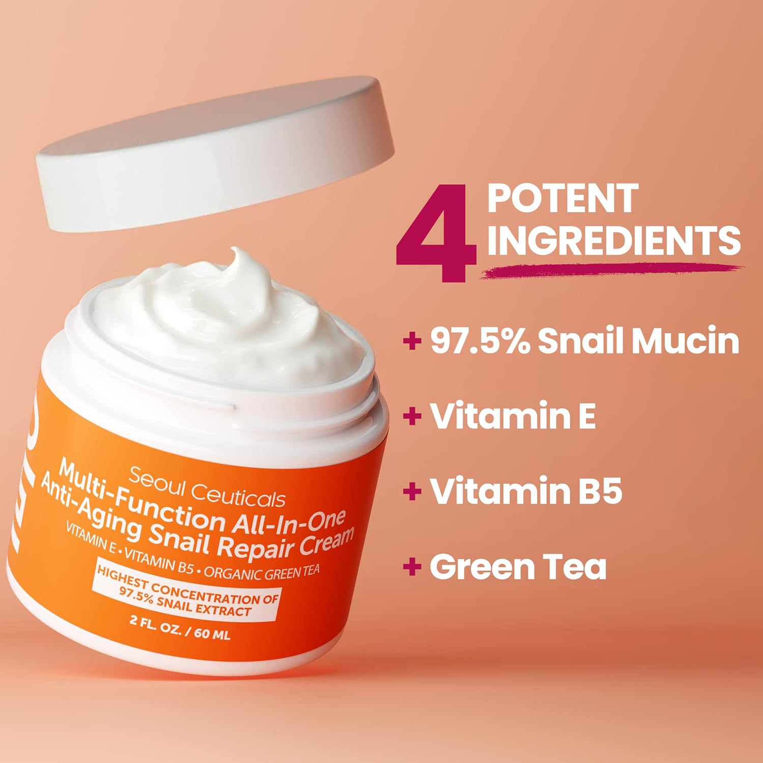 SeoulCeuticals 97.5% Snail Mucin Korean Face Moisturizer Day & Night Cream | 2oz Anti Wrinkle Anti Aging Repair, Natural Organic Cruelty Free Skin Care, K Beauty Facial Skincare for Oily Normal Dry Skin - Image 6
