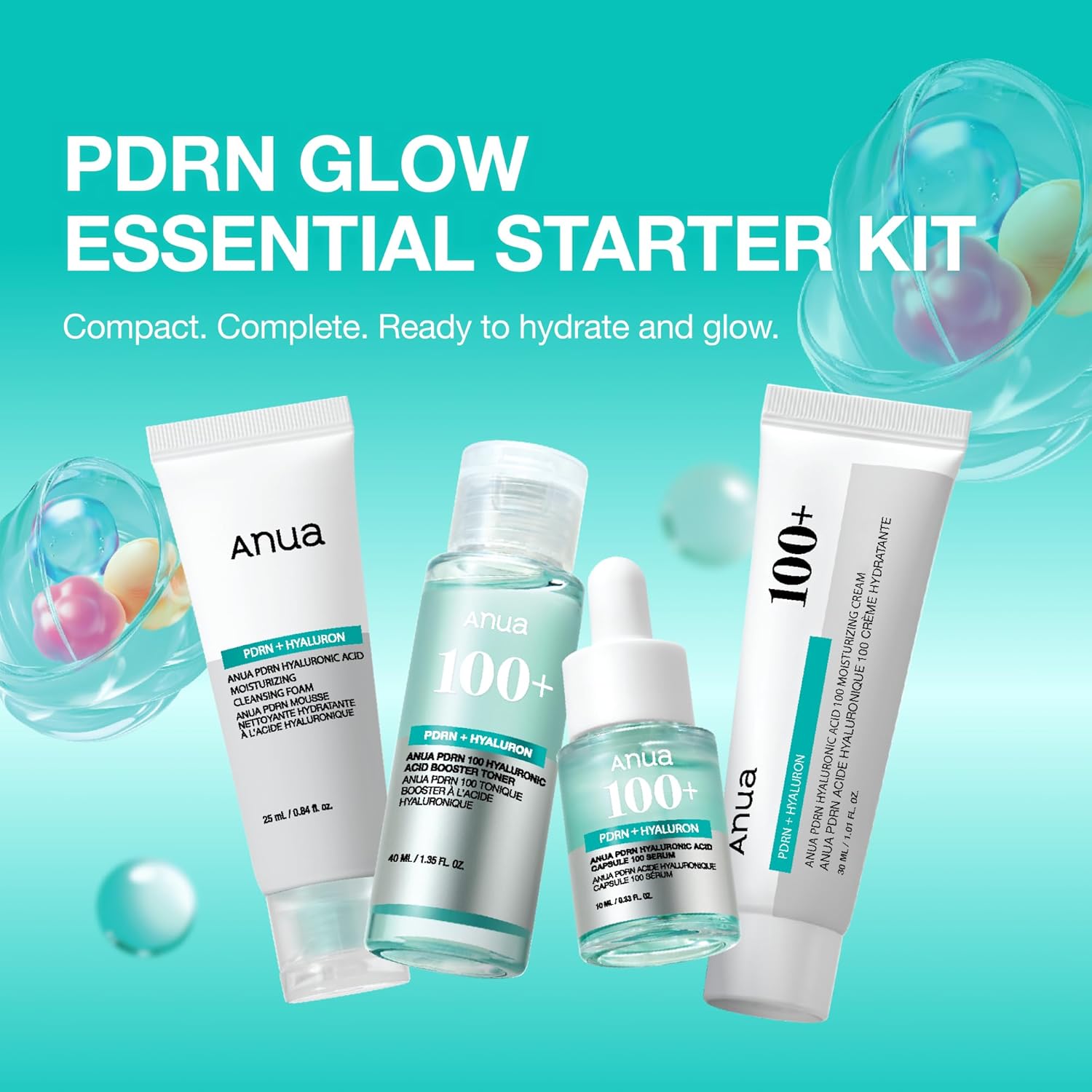 Anua Salmon DNA PDRN Glow Essential Starter Kit, Hyaluronic Acid Skincare Set, Glass Skin Routine with Firming & Hydrating Cleanser, Toner, Serum & Cream, Mini Travel Essentials, Korean Skincare Gift - Image 3