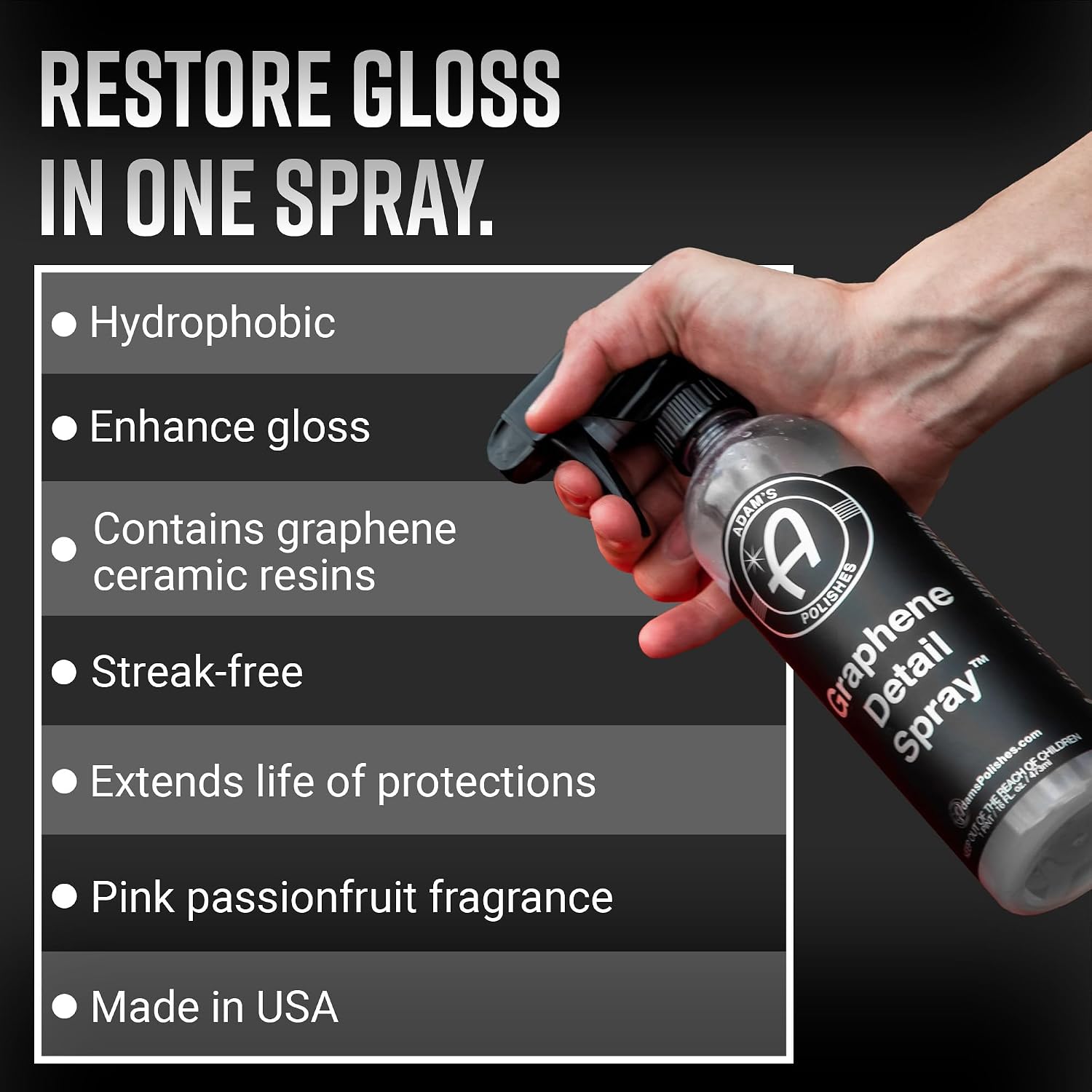 Adam's Polishes Graphene Detail Spray (2 Pack) - Extend Protection of Waxes, Sealants, & Coatings | Waterless Detailer Spray For Car Detailing | Clay Bar, Drying Aid, Add Ceramic Graphene Protection - Image 3