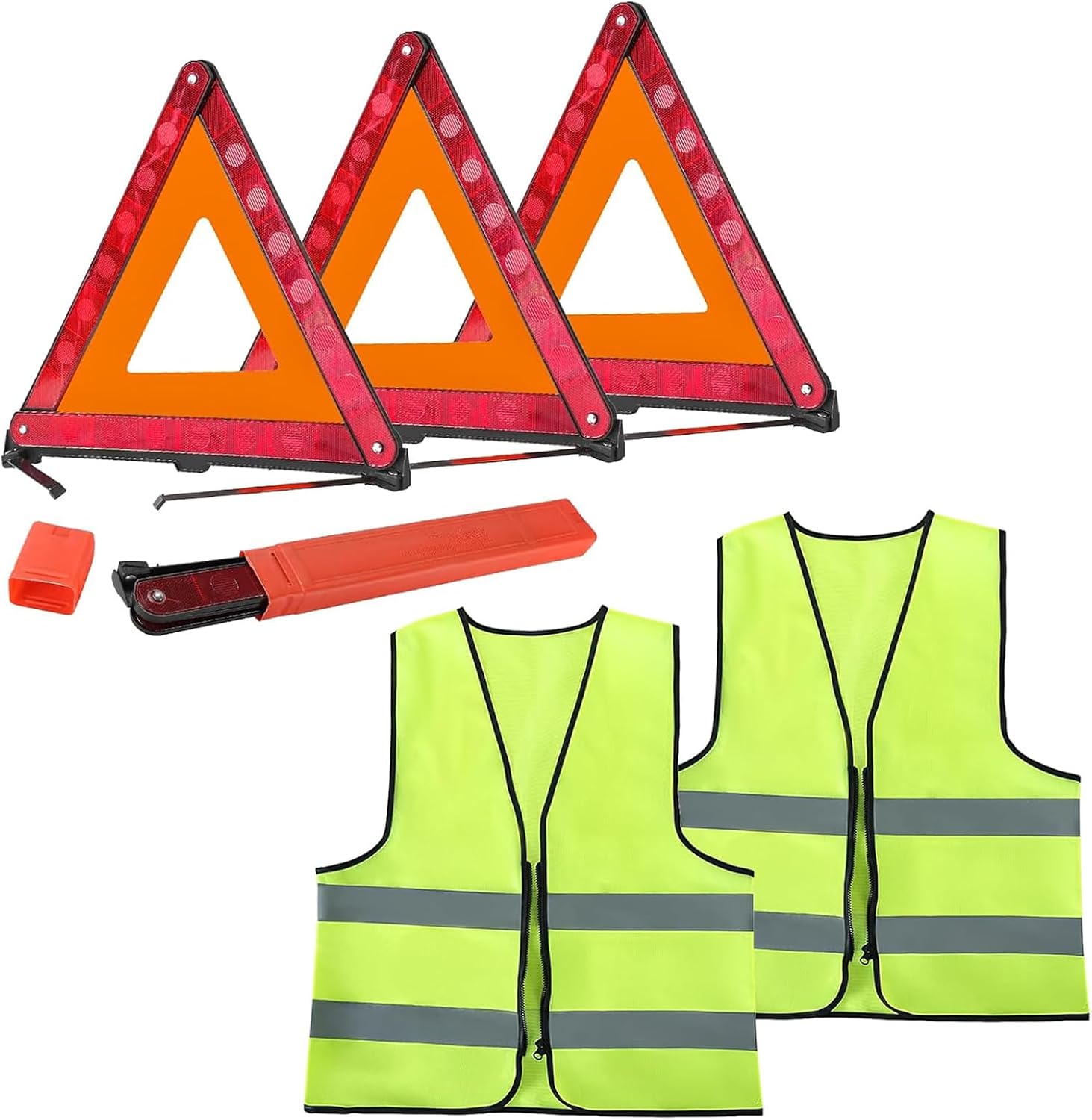 DASBET 3 Pack Emergency Warning Triangles with 2 Pack Reflective Vest Kit | Roadside Safety Triangle, Foldable Warning Reflective Triangle with Case for Vehicles Breakdown & Emergencies - Image 2