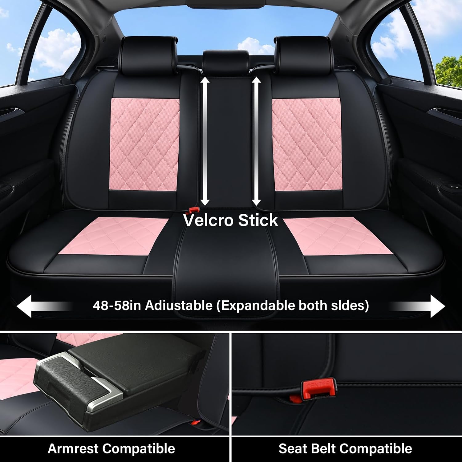 Coverado Leather Seat Covers, Car Seat Covers Full Set, Waterproof Faux Leather Pink & Black Seat Covers, Car Seat Protectors 5 Seats, Automotive Seat Covers Universal Fit for Most Cars SUV Trucks - Image 4