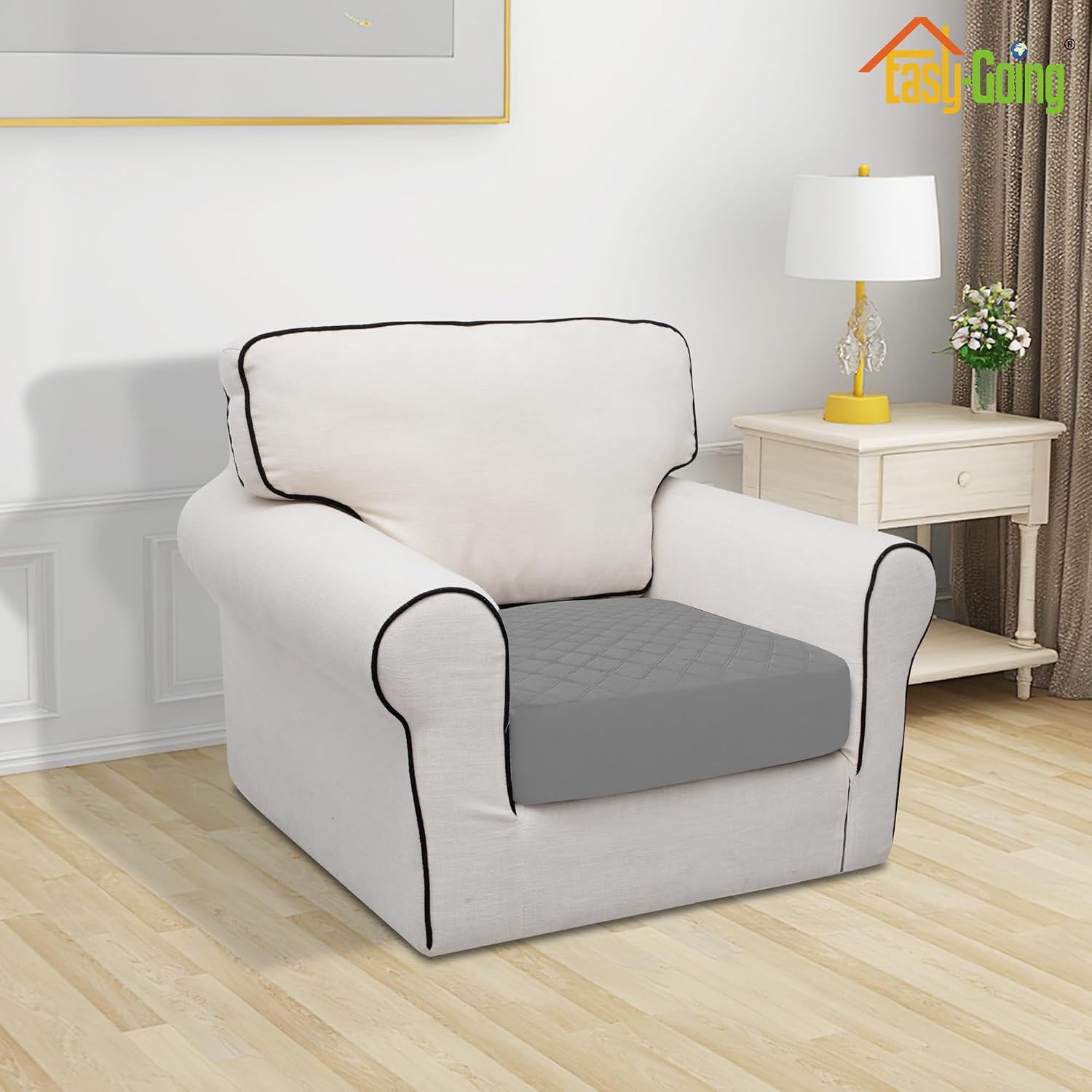 Easy-Going Waterproof Chair Cushion Cover, Non-Slip Leakproof Sofa Seat Cushion Slipcovers, Quilted and Stretch Furniture Protector for Dogs, Pets (1-Piece Chair Cushion, Grey) - Image 3