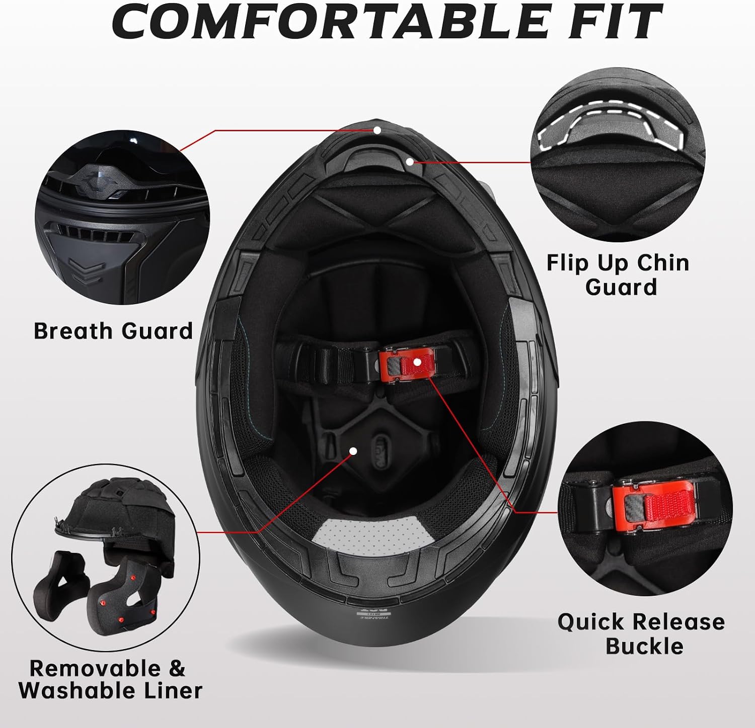 TRIANGLE Flip Up Modular Helmet, Dual Visor Full Face DOT Approved Adults | Features quick-release inner sunshield, custom-fit washable liner, and aerodynamic airflow for all-season versatility - Image 9