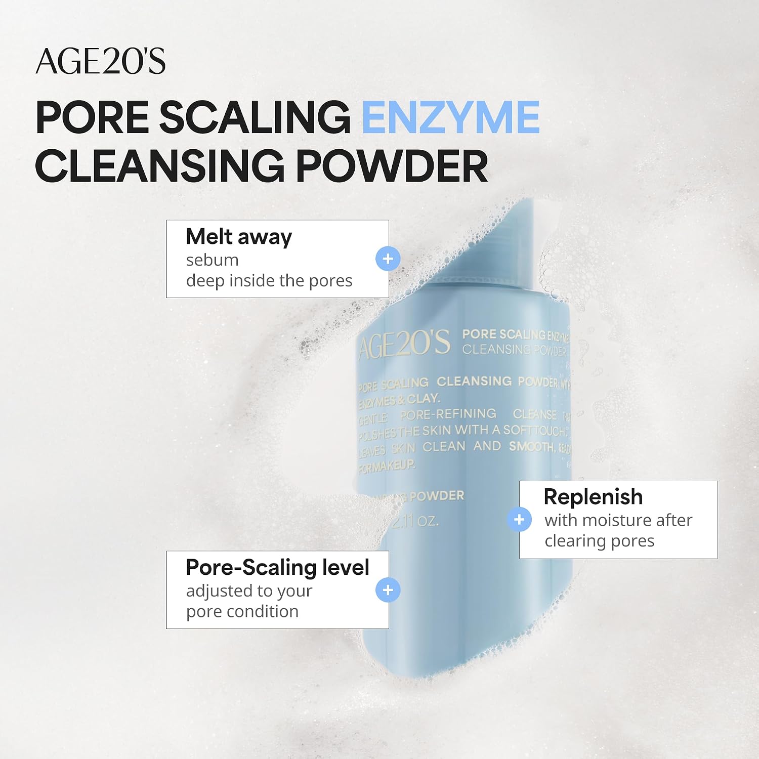 AGE20'S Pore Scaling ENZYME Cleansing Powder | Mild Exfoliating Face Cleanser with Clay for Sensitive Skin, Blackhead & Whitehead Removal, Deep Pore Care Korean Skincare, 2.11 oz (60g) - Image 3