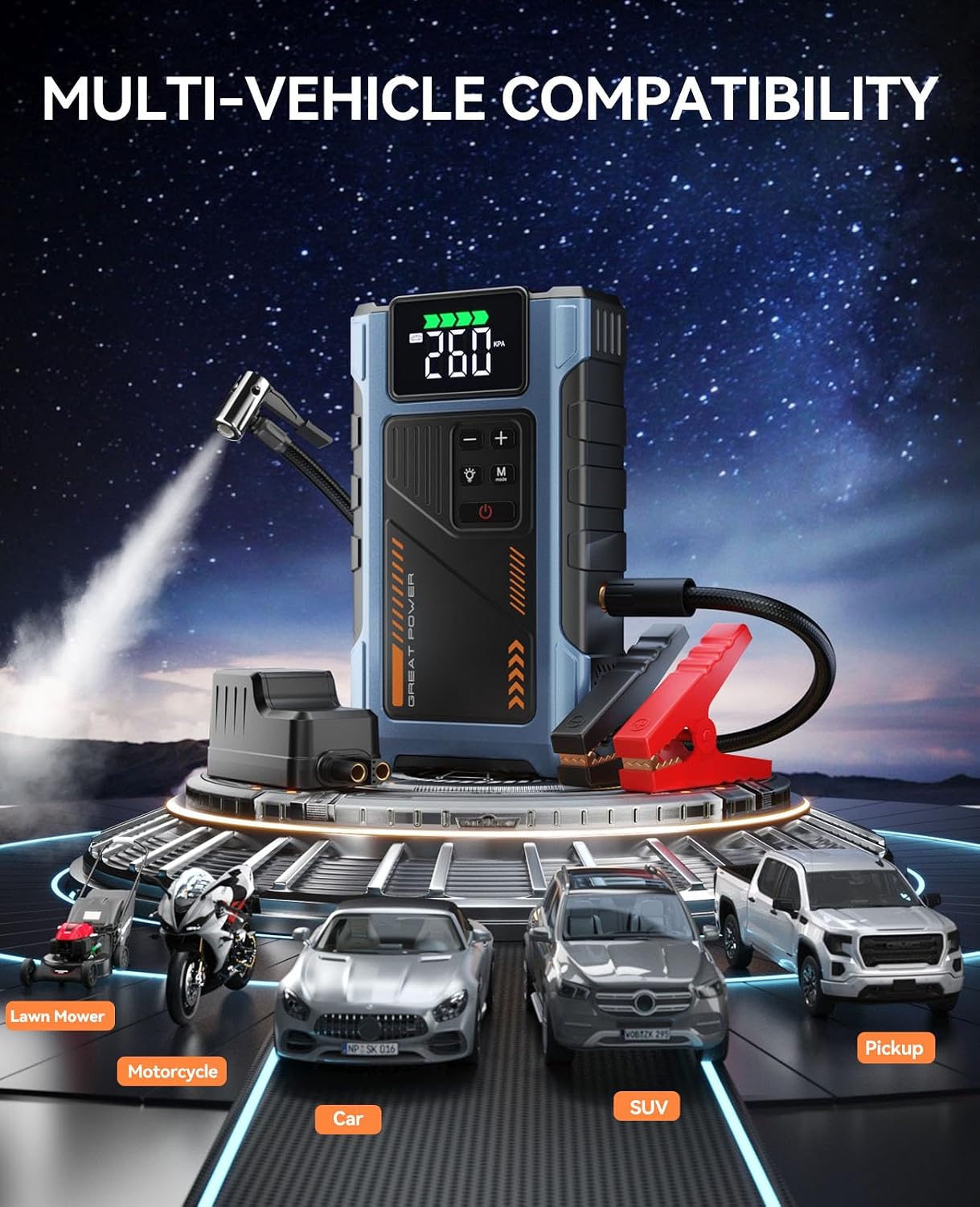 Car Battery Charger Jump Starter with Air Compressor, 4500A Jump Box for Car Battery Portable Jumper Cables with Battery Pack, 12V Jumpstart Combo 150PSI Tire Inflator Air Pump (8.5L Gas/7.0L Diesel) - Image 5