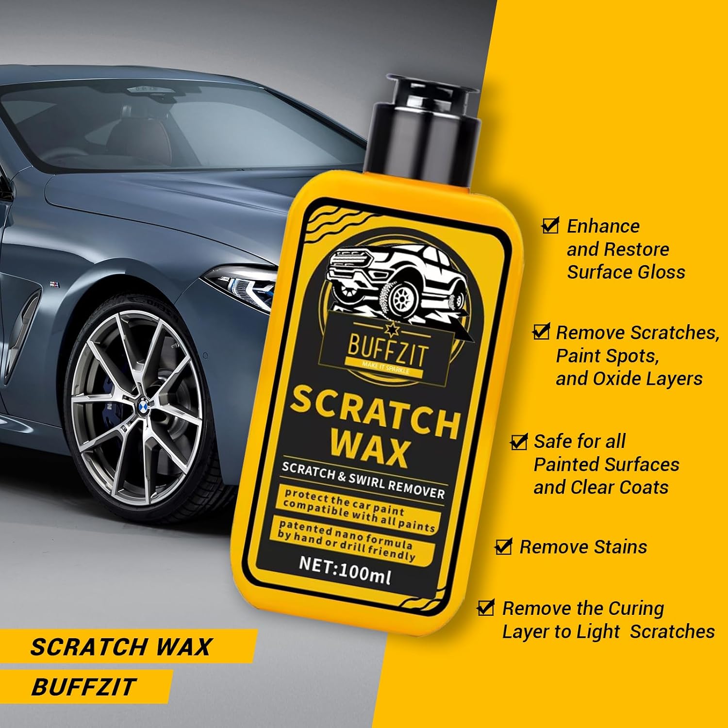 Car Scratch Remover for Vehicles, Scratch Repair Wax, Rubbing & Polishing Compound, Easily Removes Surface Scratches, Effectively Reduces Swirl Marks for Cars and Other Vehicles, 3.4oz/100ml - Image 6