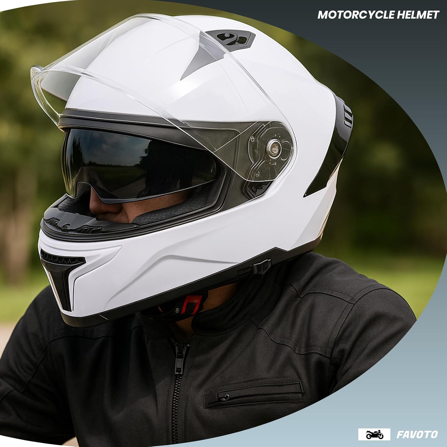 Favoto Full Face Helmet with Dual Visors, DOT Approved Motorcycle Helmet , Lightweight Street Dirt Bike ATV Off Road Motocross Helmet for Adults, Medium - Image 7