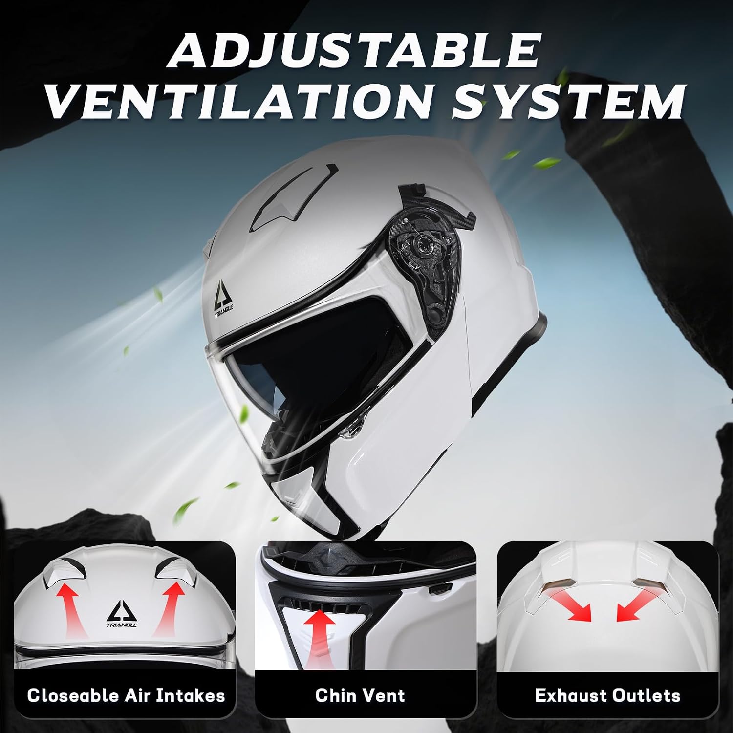 TRIANGLE Flip Up Modular Helmet, Dual Visor Full Face DOT Approved Adults | Features quick-release inner sunshield, custom-fit washable liner, and aerodynamic airflow for all-season versatility - Image 4