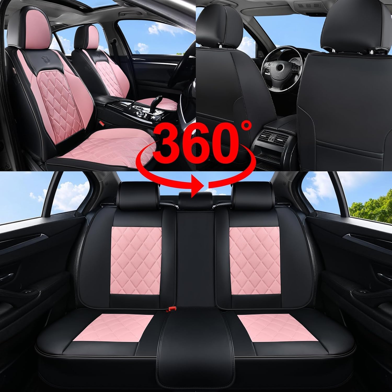 Coverado Leather Seat Covers, Car Seat Covers Full Set, Waterproof Faux Leather Pink & Black Seat Covers, Car Seat Protectors 5 Seats, Automotive Seat Covers Universal Fit for Most Cars SUV Trucks - Image 7
