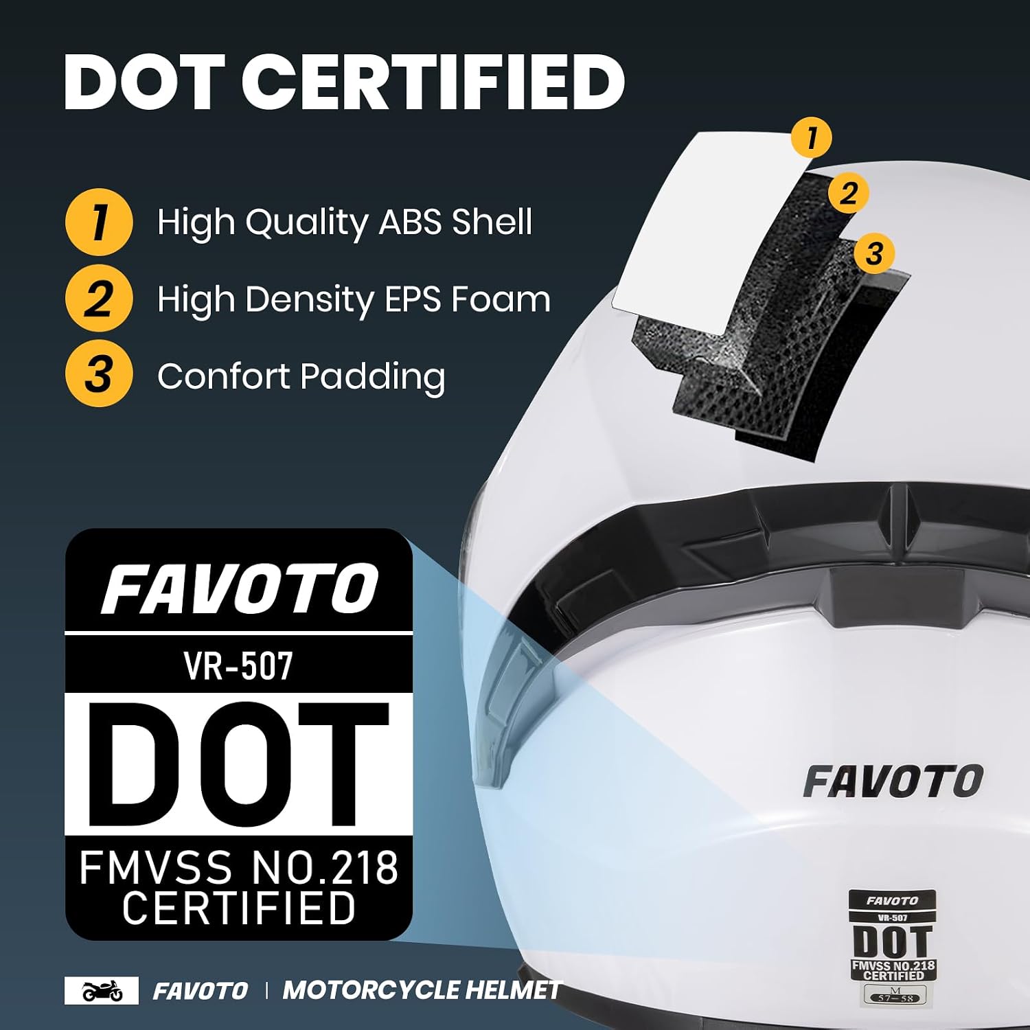 Favoto Full Face Helmet with Dual Visors, DOT Approved Motorcycle Helmet , Lightweight Street Dirt Bike ATV Off Road Motocross Helmet for Adults, Medium - Image 4