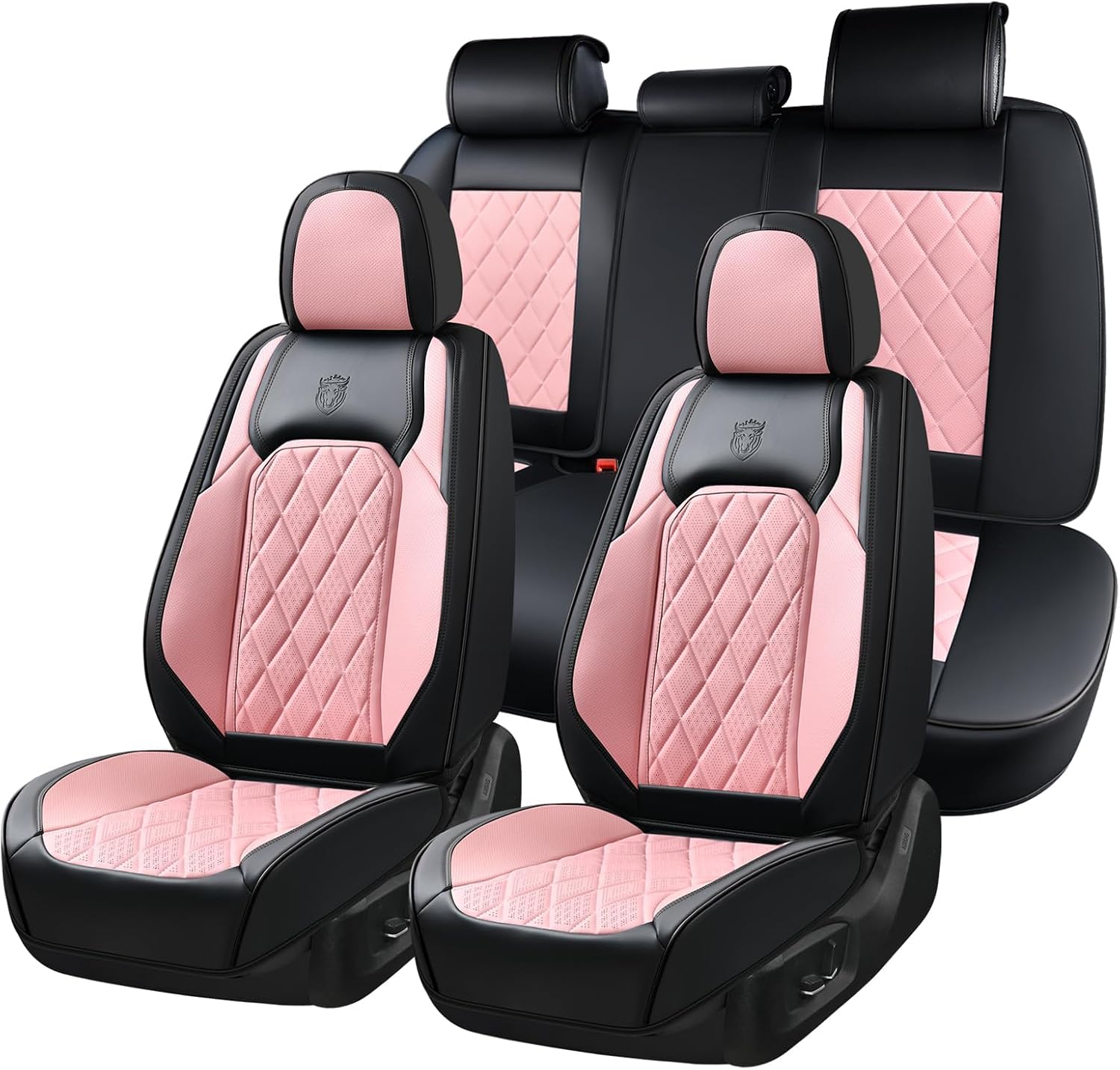 Coverado Leather Seat Covers, Car Seat Covers Full Set, Waterproof Faux Leather Pink & Black Seat Covers, Car Seat Protectors 5 Seats, Automotive Seat Covers Universal Fit for Most Cars SUV Trucks - Image 2