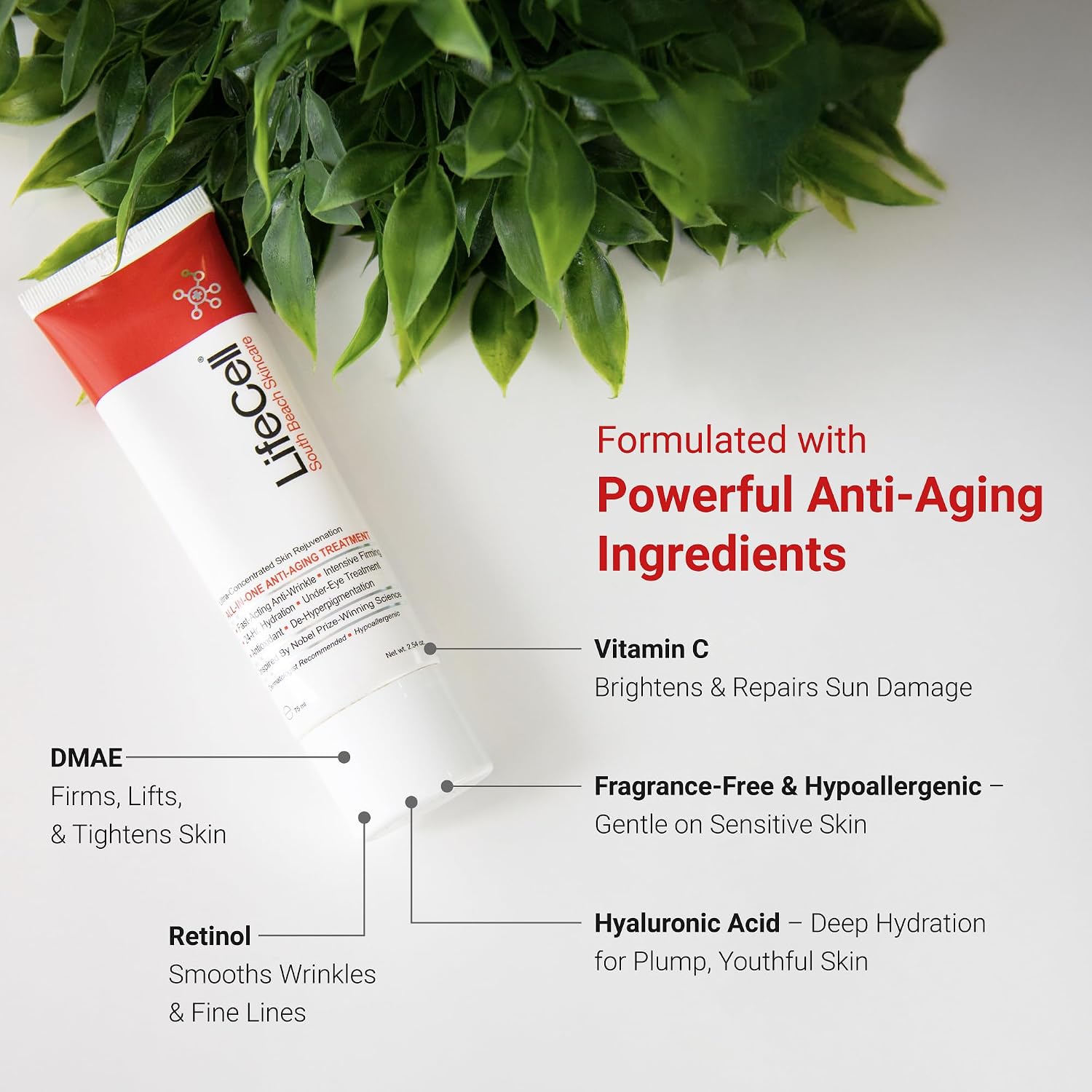 LifeCell All In One Anti-Aging Cream – Reduces Wrinkles, Fine Lines, Dark Circles & Sun Damage – Retinol, Vitamin C, DMAE & Hyaluronic Acid – Fragrance-Free, for All Skin Types (2.54oz) - Image 4