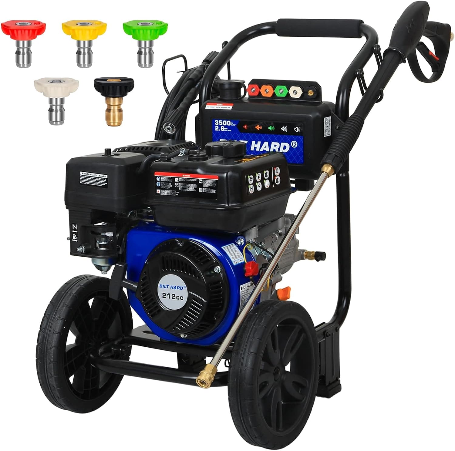 BILTHARD 3500 PSI Gas Pressure Washer, 2.6 GPM Heavy Duty Power Washer with 212cc 4 Cycle Engine, Spray Gun and Wand, 5 Quick Connect Nozzle Tips, 30 Foot Hose - Image 2