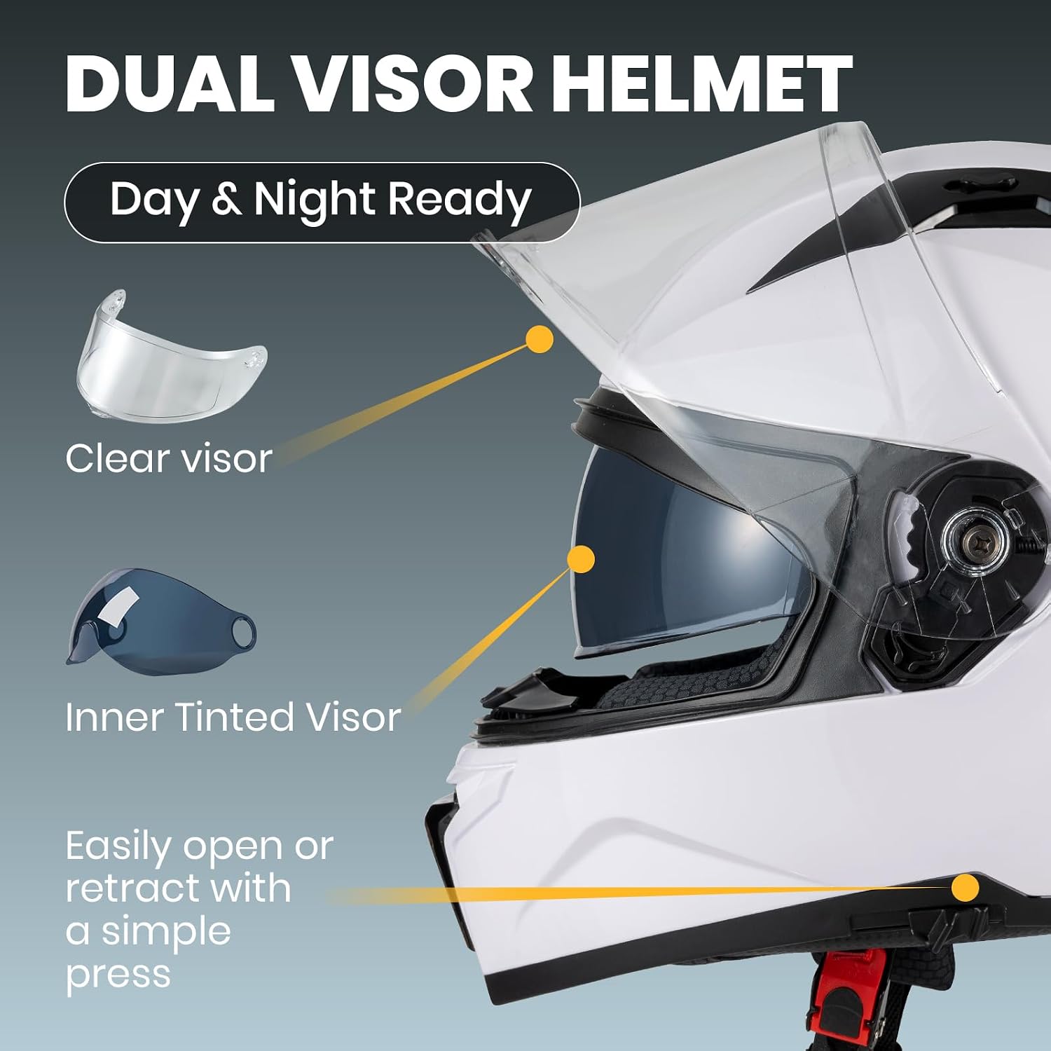 Favoto Full Face Helmet with Dual Visors, DOT Approved Motorcycle Helmet , Lightweight Street Dirt Bike ATV Off Road Motocross Helmet for Adults, Medium - Image 3
