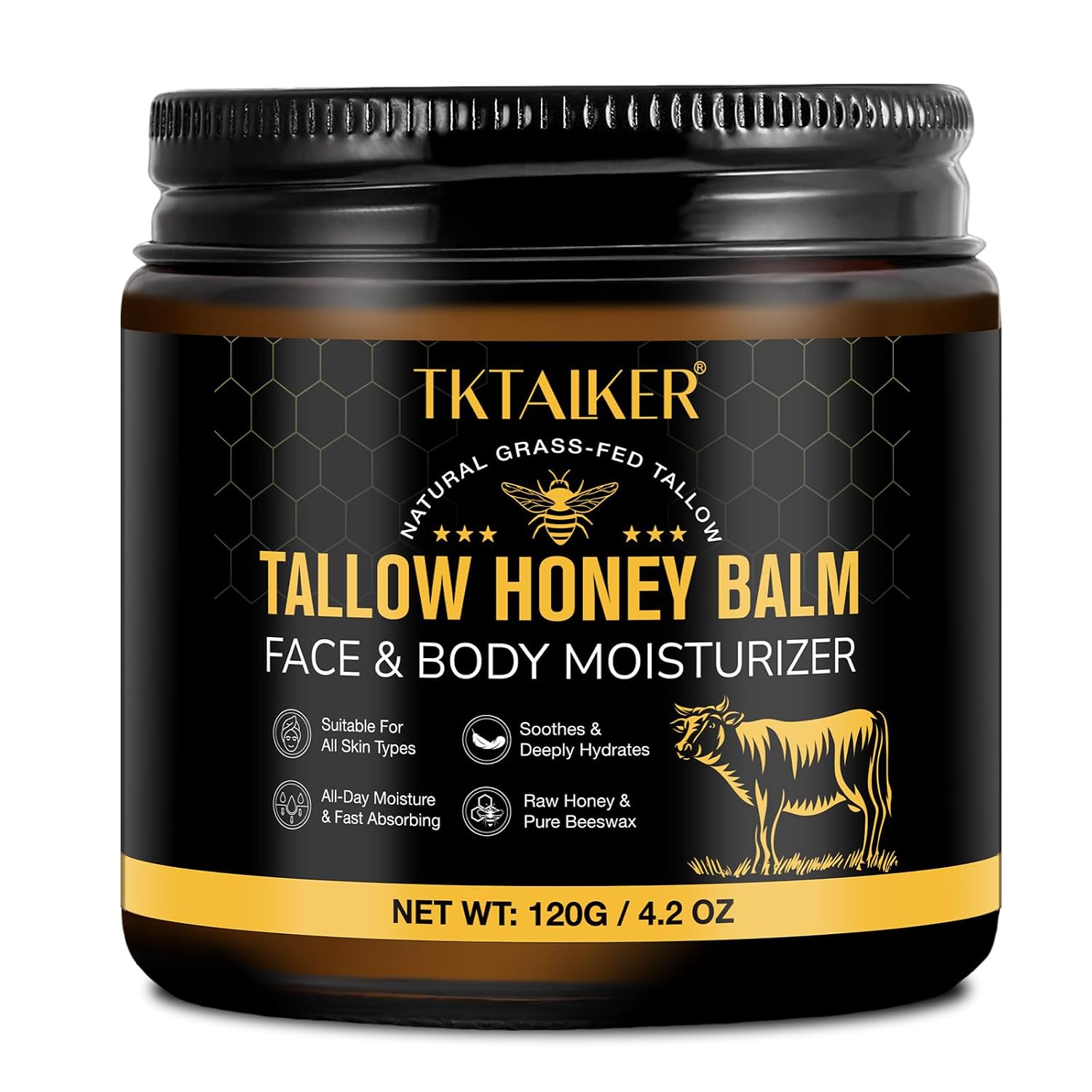 Beef Tallow for Skin, Beef Tallow for Face, Hydrating Tallow Balm with Raw Honey and Beeswax, Grass-Fed Beef Tallow & Raw Wild Honey Blend, Body & Face Moisturizer, Natural Formula, Light Scent - Image 2